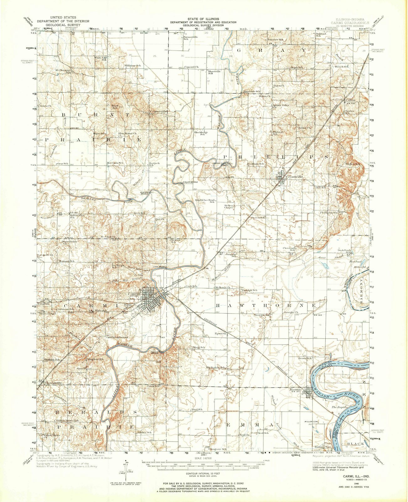 1940 Carmi, IL USGS Historical Topographic Map - Large 44x55 Inch Vintage Illinois Wall Art - Perfect for Home Decor, Office & Classroom Geography Displays