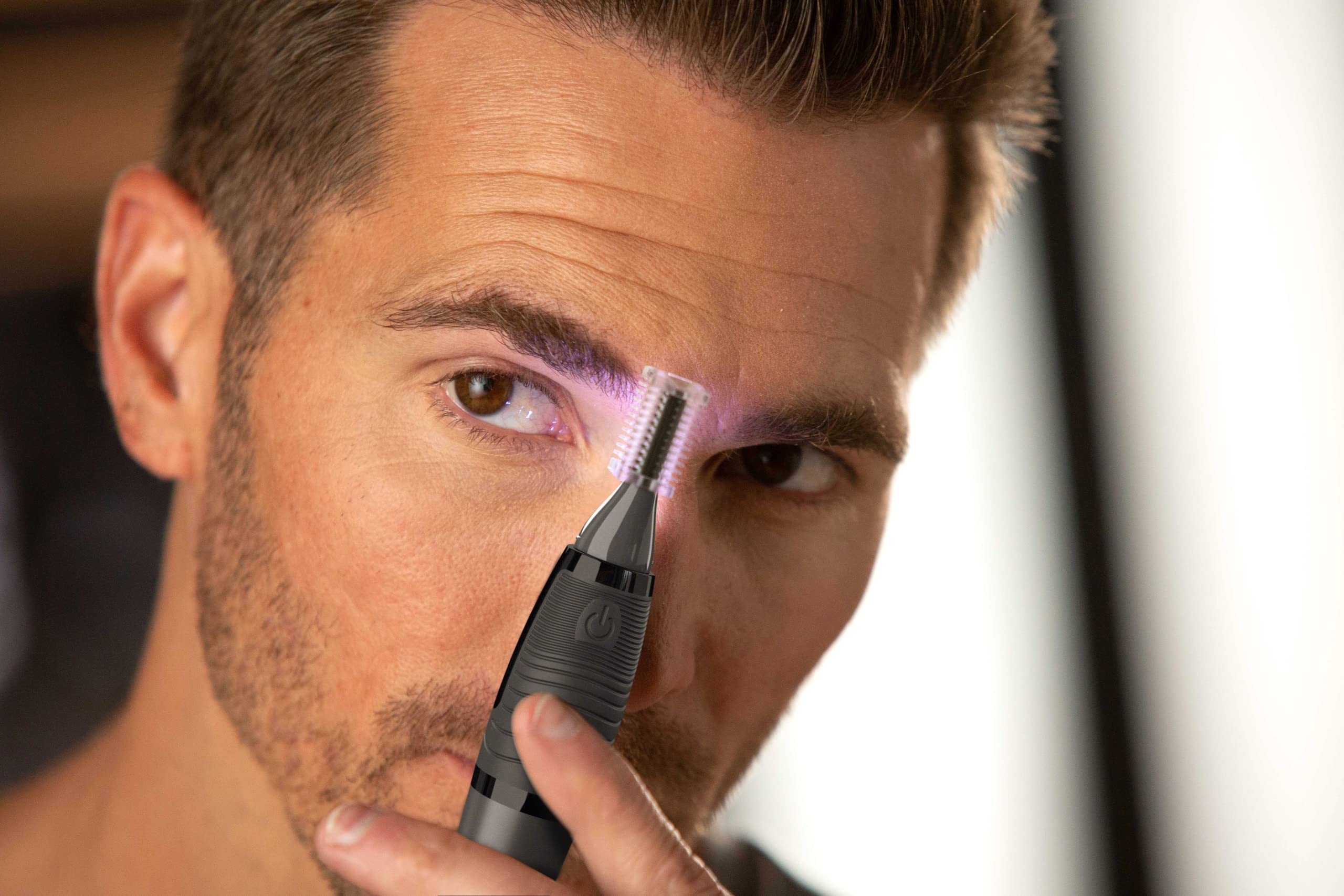MicroTouch Titanium MAX Lighted Personal Trimmer for Men - Rechargeable Nose Ear Eyebrow Hair Grooming Kit - Perfect for Travel, Grooming & Personal Care
