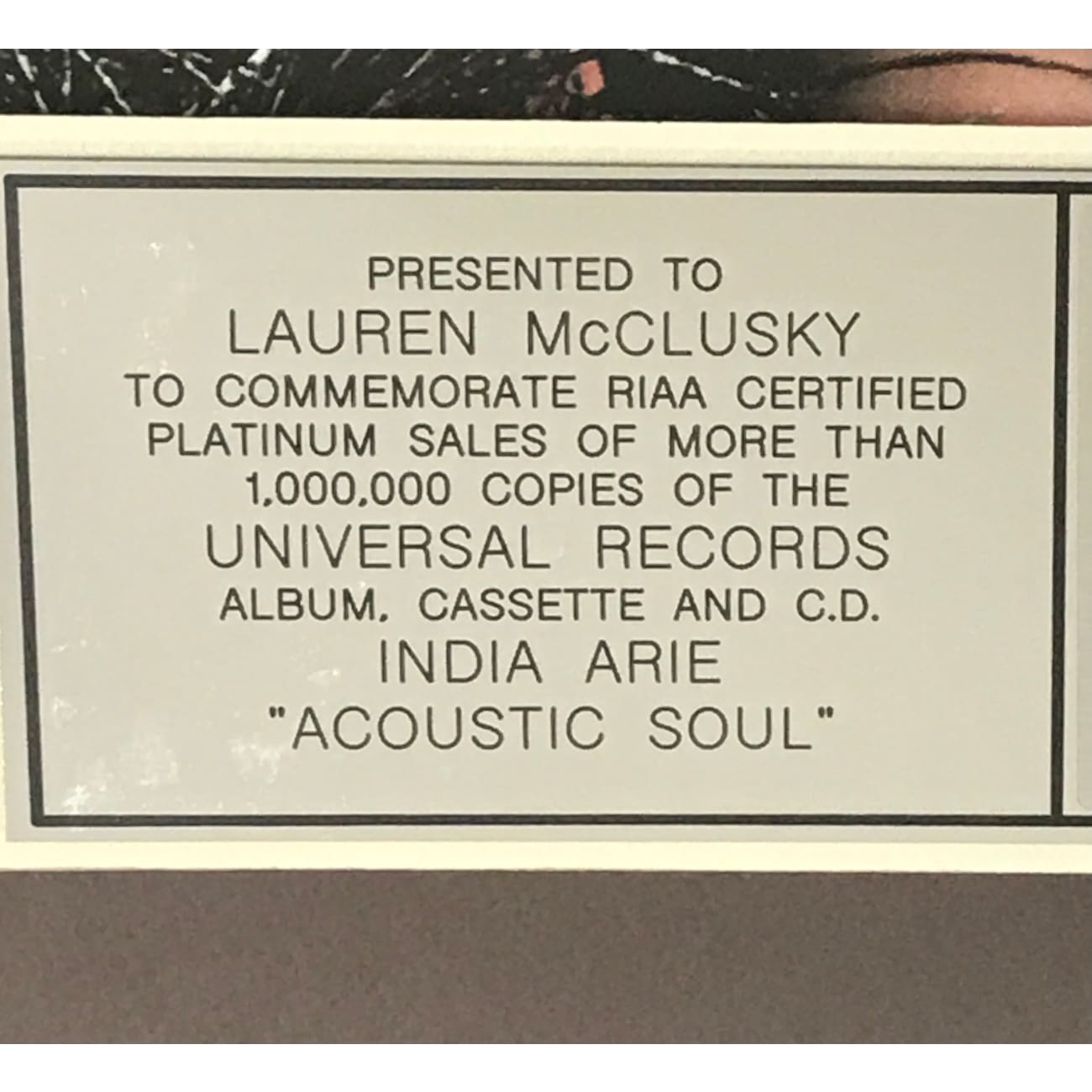 India Arie Acoustic Soul RIAA Platinum Album Award - Certified Music Collectible for Fans & Display - Perfect for Home Decor, Music Room, or Gift for Soul Music Lovers