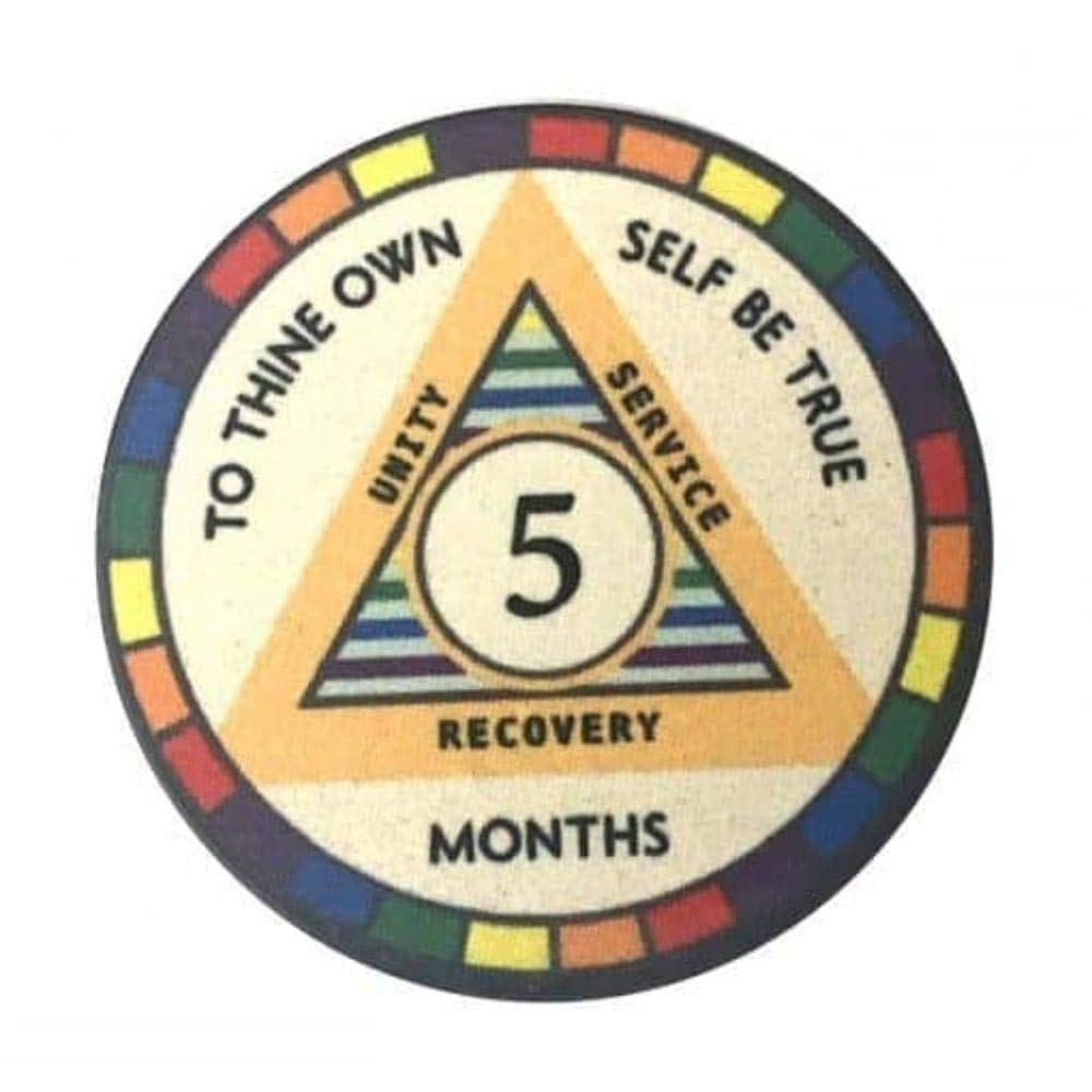 MYRECOVERYSTORE WY5 Rainbow AA Monthly Sobriety Chip (1-11 Months) - 5 Month Anniversary Token for Alcoholics Anonymous Recovery - Perfect for AA Meetings, Sobriety Milestones & Support Group Gifts