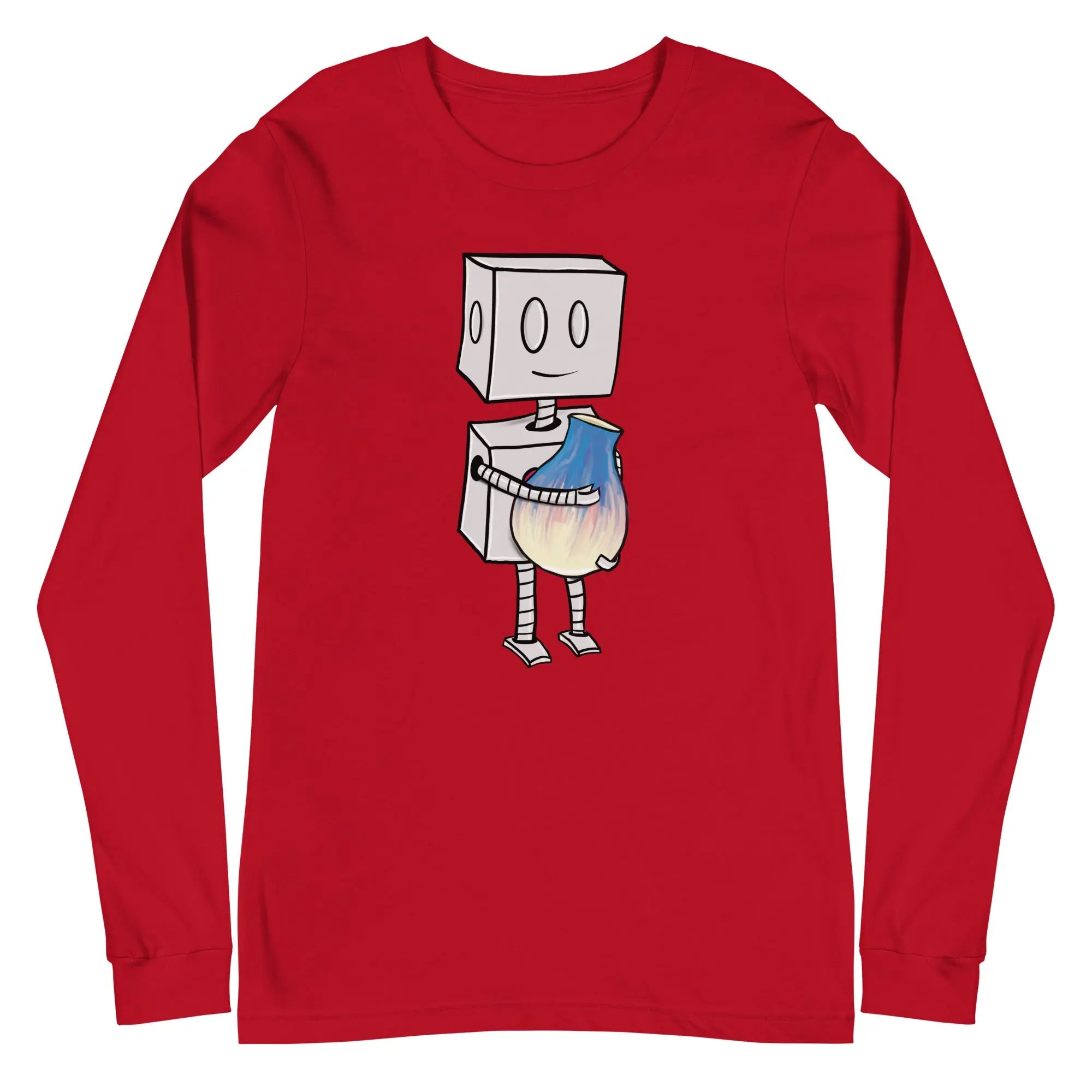 Adorable Robot Long Sleeve T-Shirt - Cute Robot & Pottery Design - Perfect for Casual Wear, Cosplay & Anime Enthusiasts