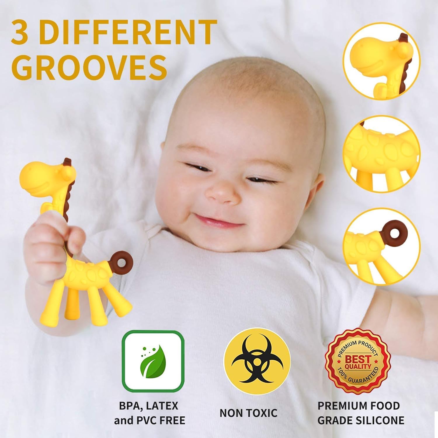 Kritiu BPA-Free Silicone Teether Set - Banana & Giraffe for 0-12 Months | Soothing Baby Teething Relief