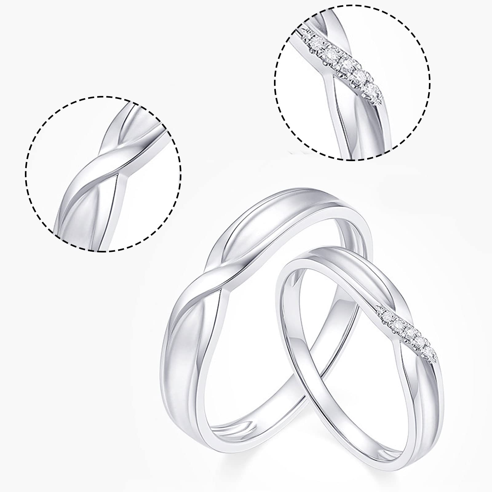 WSX Diamond Matching Couples Rings for Him and Her - Sterling Silver/10K/14K/18K Gold Wedding Promise Rings with Free Engraving - Perfect for Anniversaries, Engagements & Romantic Gifts