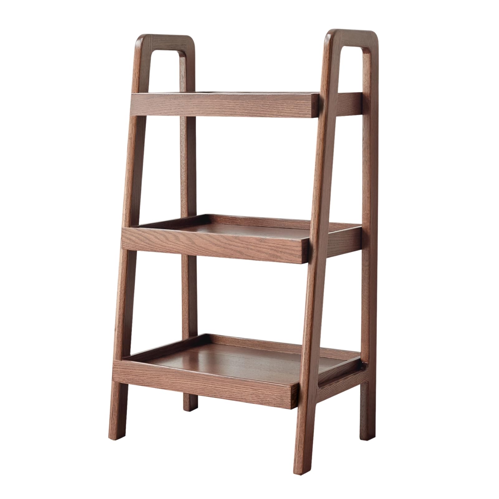 Solid Oak Wood Ladder Bookshelf - 4-Sided Baffle Floor Storage Shelf for Living Room, Bedroom, Kitchen & Bathroom | Rustic Open Shelf for Books, Decor & Organizing Small Spaces