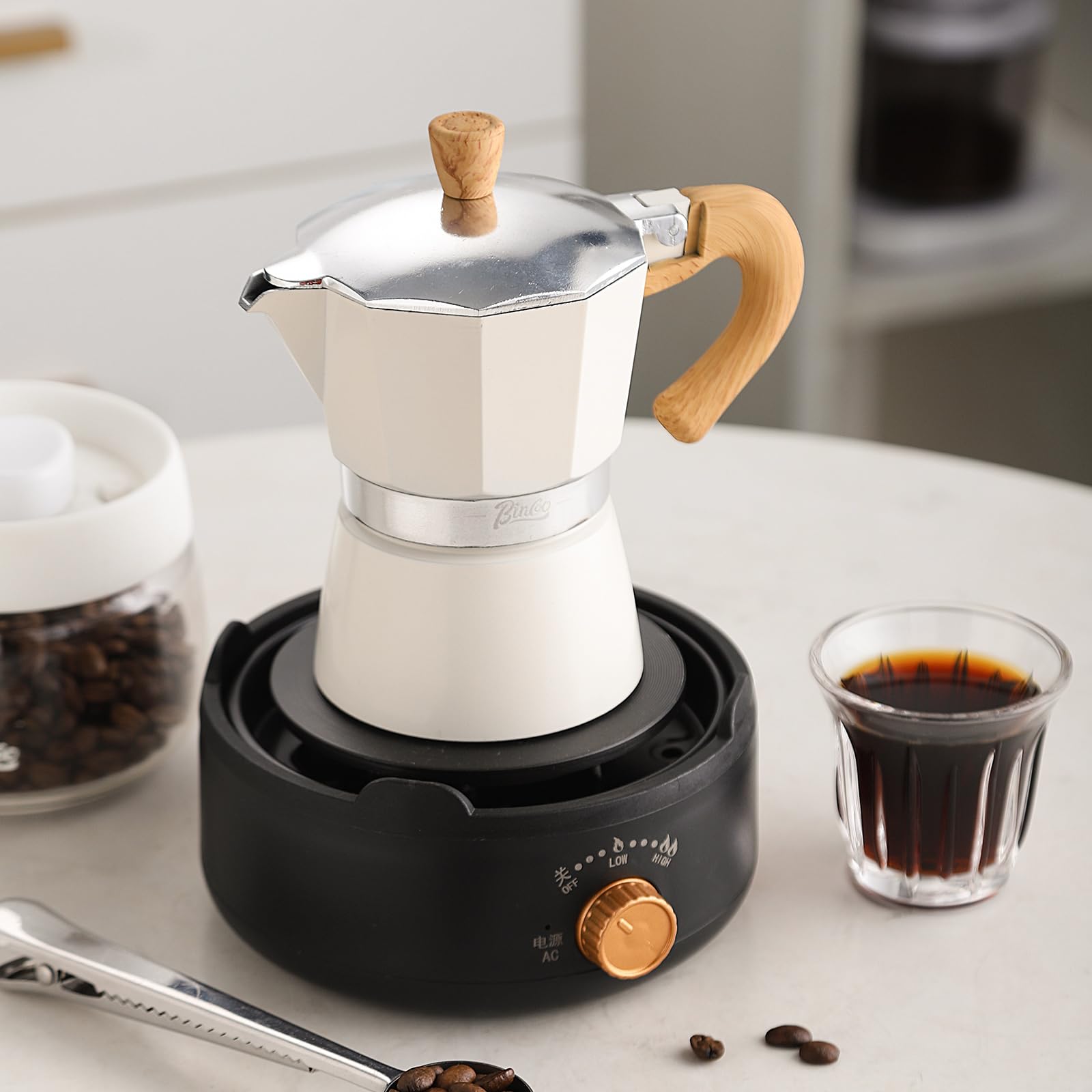 Bincoo 2 Cup (120ML) Stovetop Espresso Maker - Italian Moka Pot for Camping & Home Use - Easy to Use Coffee Maker (White) - Perfect for Outdoor Adventures & Morning Coffee Rituals
