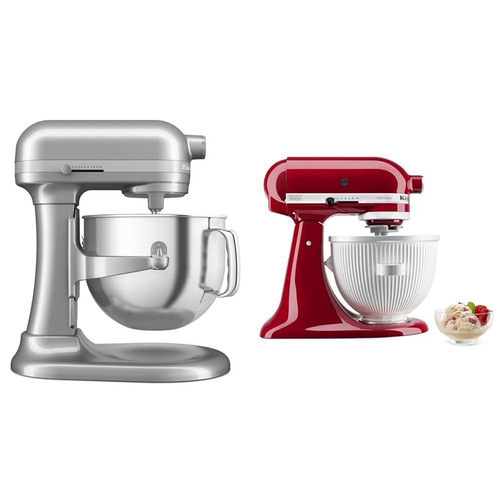 KitchenAid 7 Quart Bowl-Lift Stand Mixer with Ice Cream Maker Attachment - Contour Silver & White - Professional Baking & Dessert Making for Home Cooks & Bakers - Perfect for Cakes, Cookies, Dough & Homemade Ice Cream