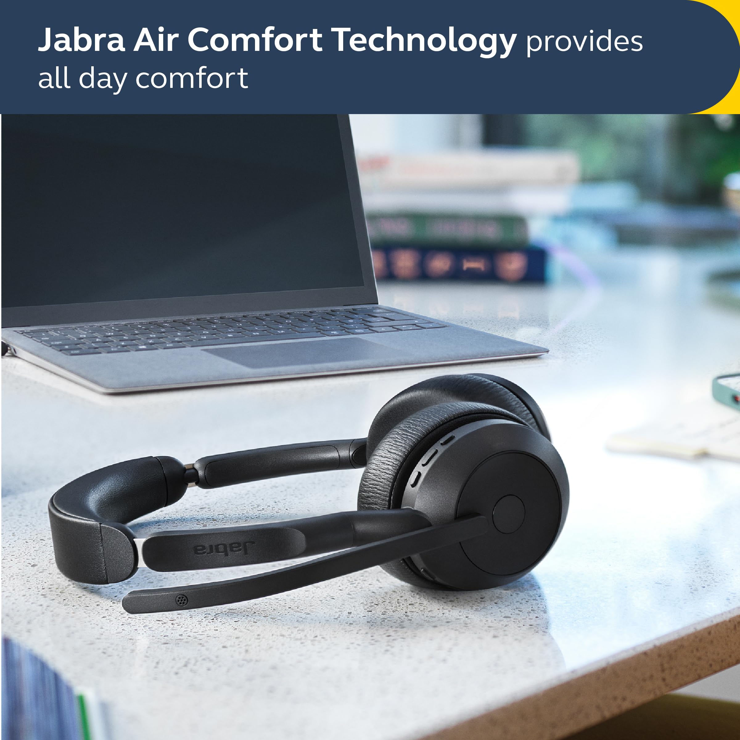 Jabra Evolve2 55 Stereo Wireless Headset with AirComfort Technology - Active Noise Cancelling Headphones with Dual Microphones - MS Teams Certified & Multi-Platform Compatible (Black) - Perfect for Remote Work, Online Meetings & Office Use