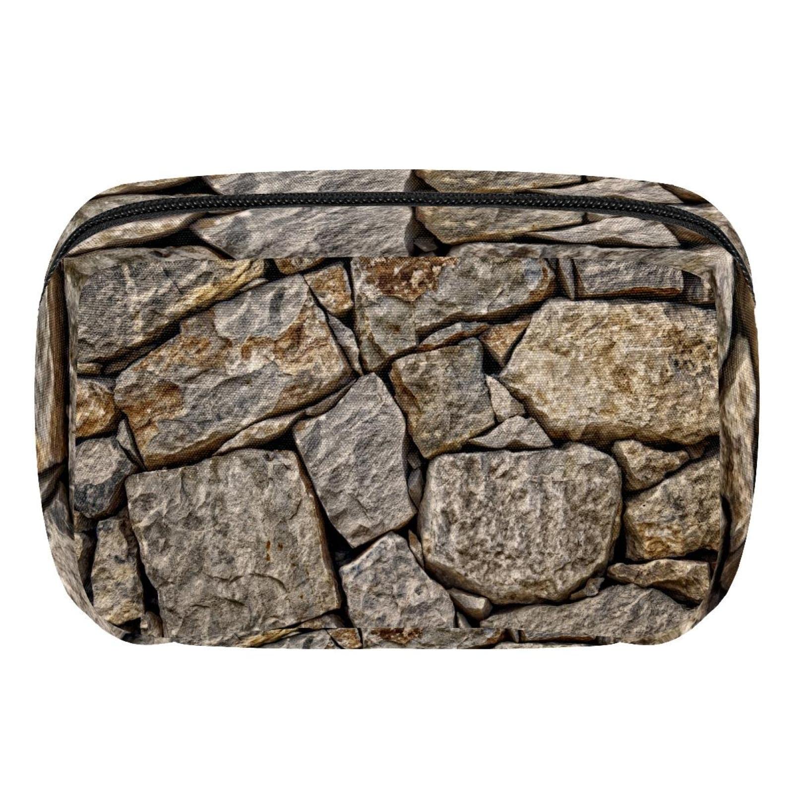 Waterproof Cosmetic Zipper Pouch - Travel Makeup Bag for Women, Durable Toiletry Organizer with Stones Wall Design | Perfect for Travel, Gym & Daily Essentials Storage