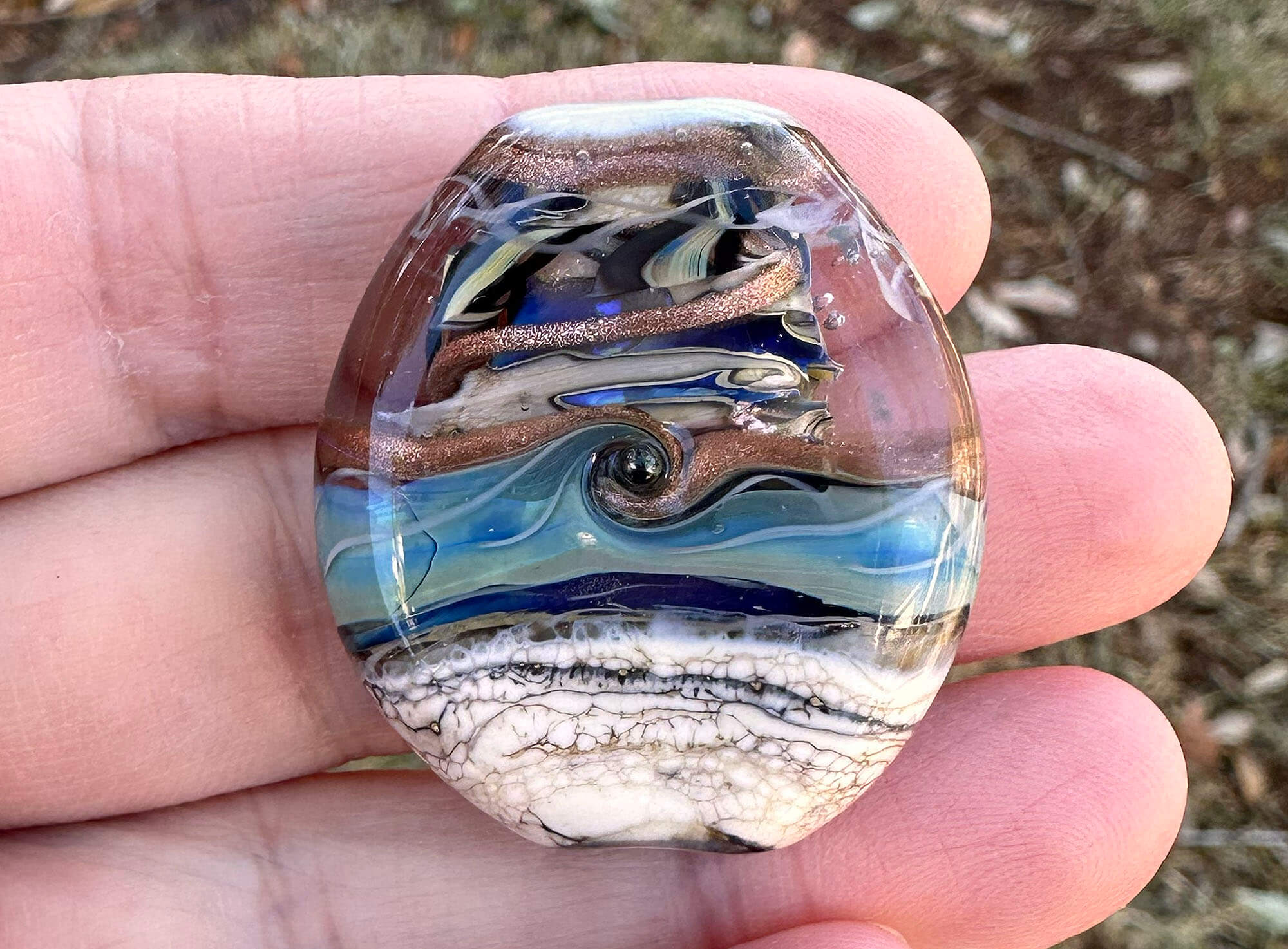 Handmade Organic Lampwork Glass Focal Bead for Jewelry Making - Waves Design - SRA Certified - Perfect for Necklaces, Bracelets & DIY Craft Projects