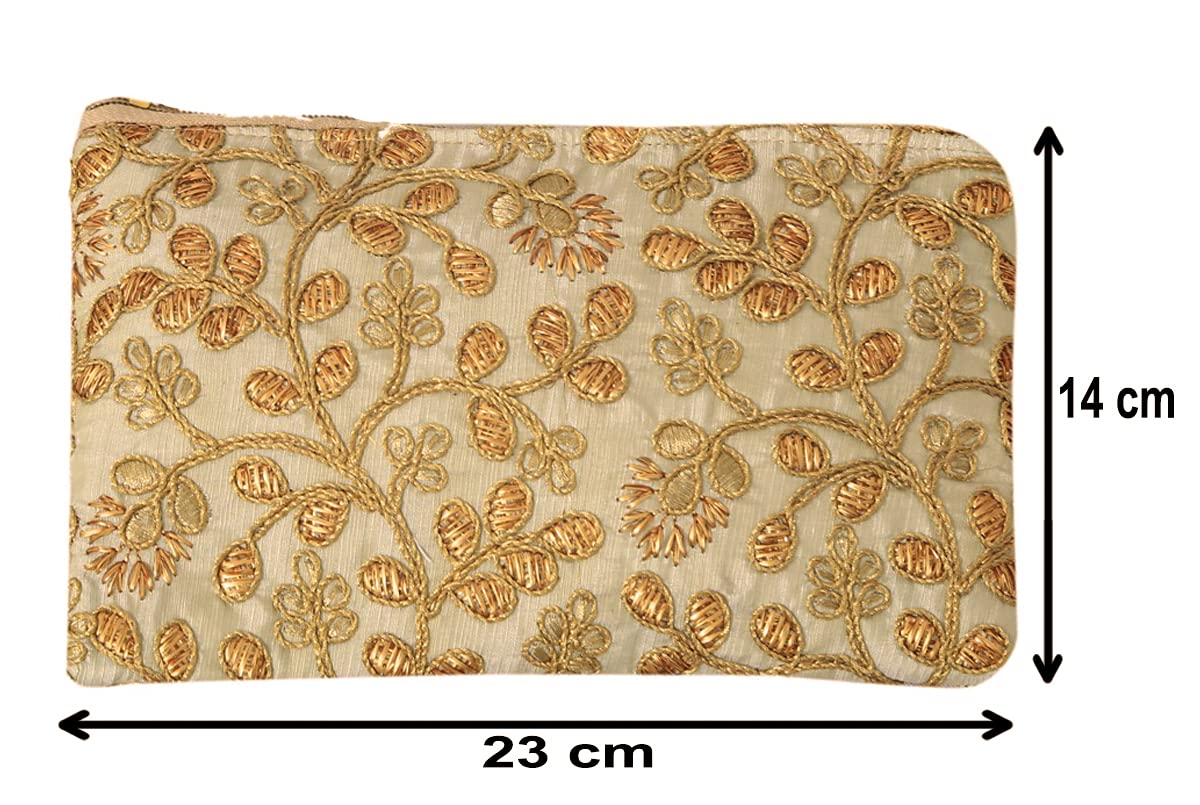Heart Home Embroidery Handmade Women's Wallet - Cream Clutch Purse with Floral Design | Perfect for Weddings, Parties & Everyday Use (HS39HEARTH022027)