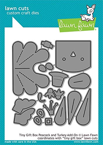 Lawn Fawn Tiny Gift Box Add-ons - Peacock/Turkey & Holiday Hats - 2 Piece Set for DIY Greeting Cards & Scrapbooking Projects