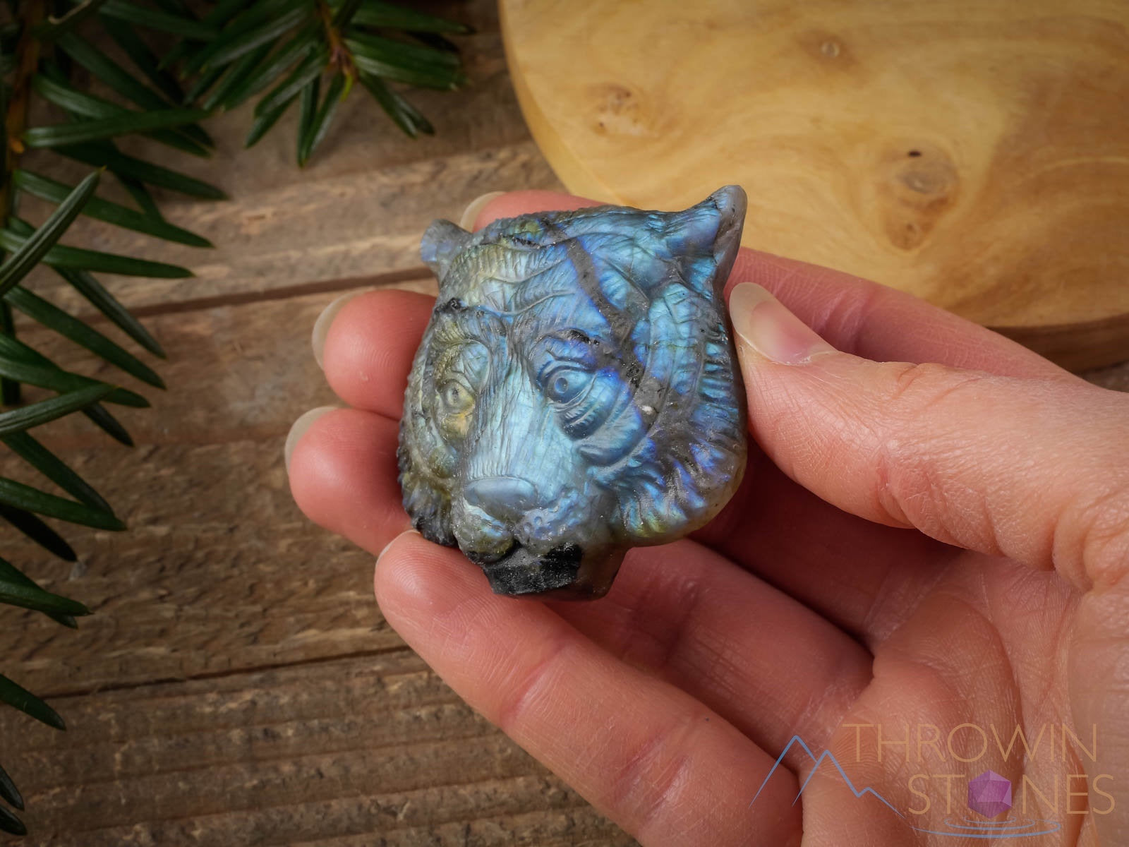 LABRADORITE Crystal Cabochon Tiger Head Carving - Natural Stone for Custom Jewelry Making (E1607) - Perfect for Pendants, Rings & Spiritual Healing Jewelry