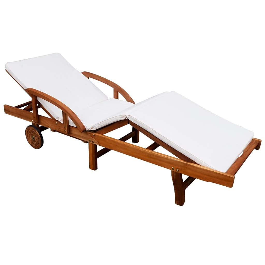 Premium Acacia Wood Tanning Lounge Chair with Cushion - Outdoor Patio, Poolside, Beach & Indoor Bedroom Relaxation - Durable Sunbathing Chair for Terrace, Garden & Breakfast Nooks
