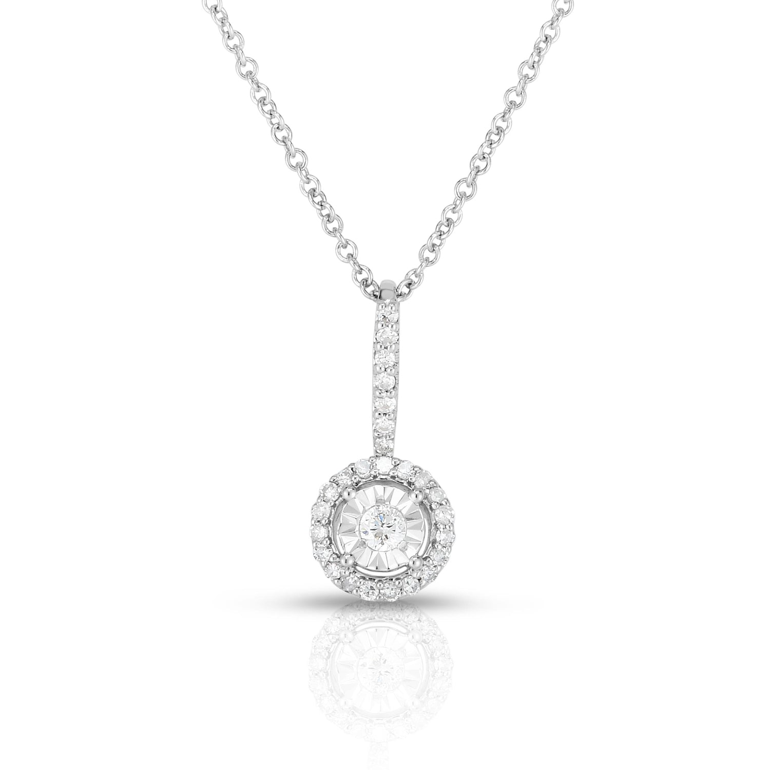 Solitaire Diamond Pendant Necklace - 14K White Gold Dainty Pendant with Genuine Diamond for Women - Perfect for Anniversary, Wedding & Everyday Elegant Jewelry Gift
