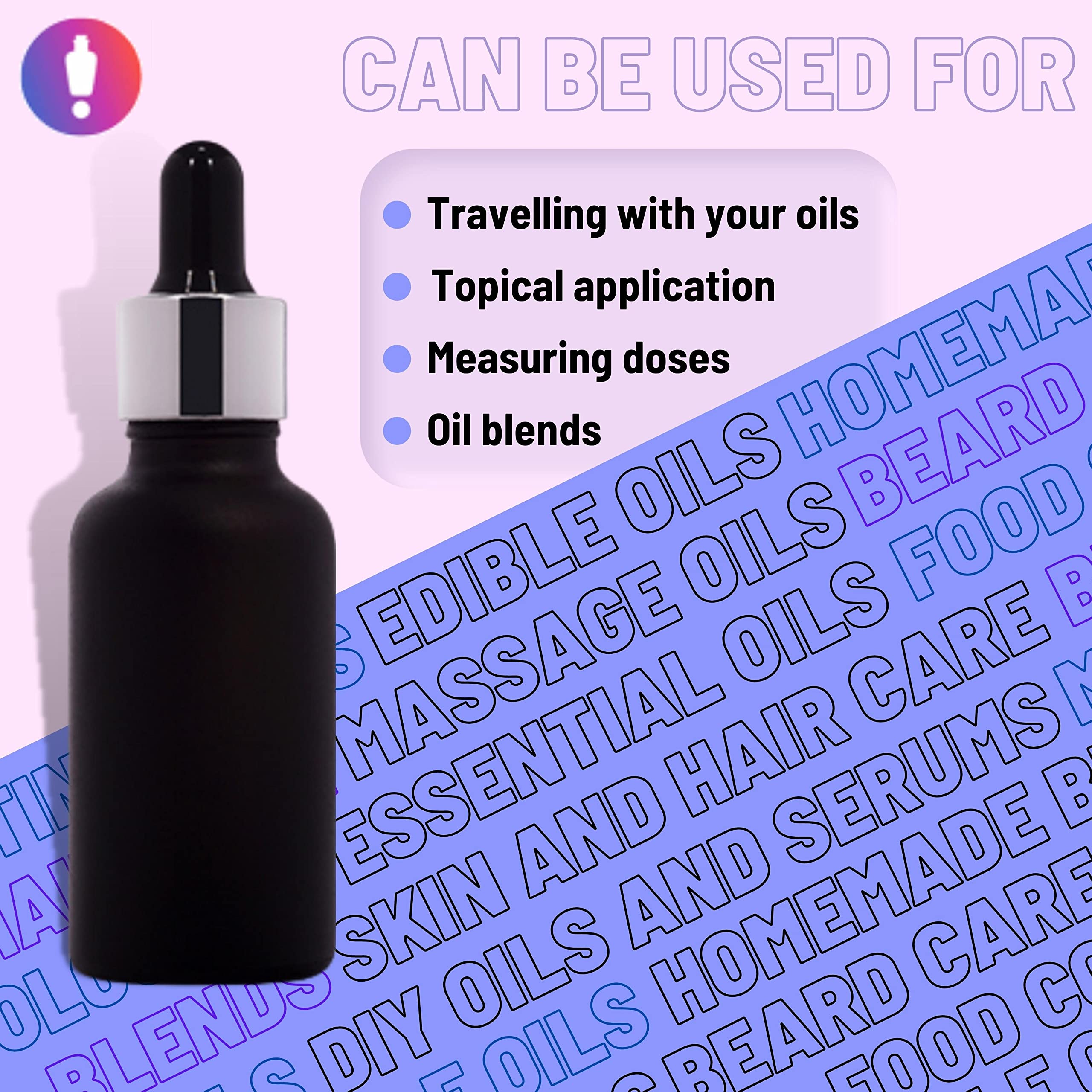 50ml Glossy Black Round Glass Bottle with Glass Dropper, Gold Ring & White Silicone Teat - Perfect for Essential Oils, DIY Skincare & Home Decor (Rentra S.P.A)