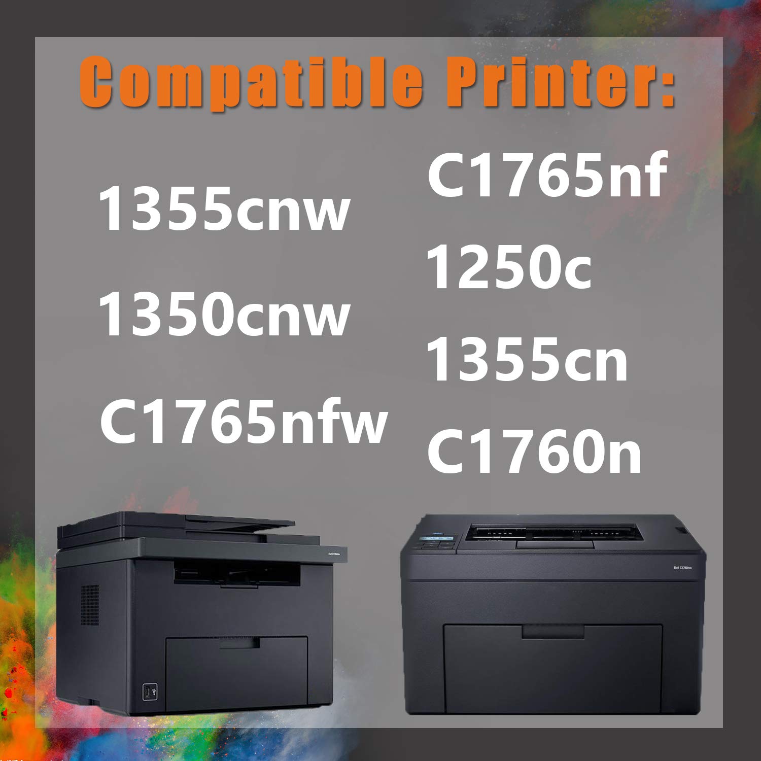 4-Pack (1BK+1C+1M+1Y) 810WH C5GC3 WM2JC XMX5D Compatible Toner Cartridge Replacement for Dell C1765nfw/C1765nf/C1760nw/1350cnw/1355cn/1250c/1355cnw Printers - Ideal for Home Office & Small Business Printing Needs