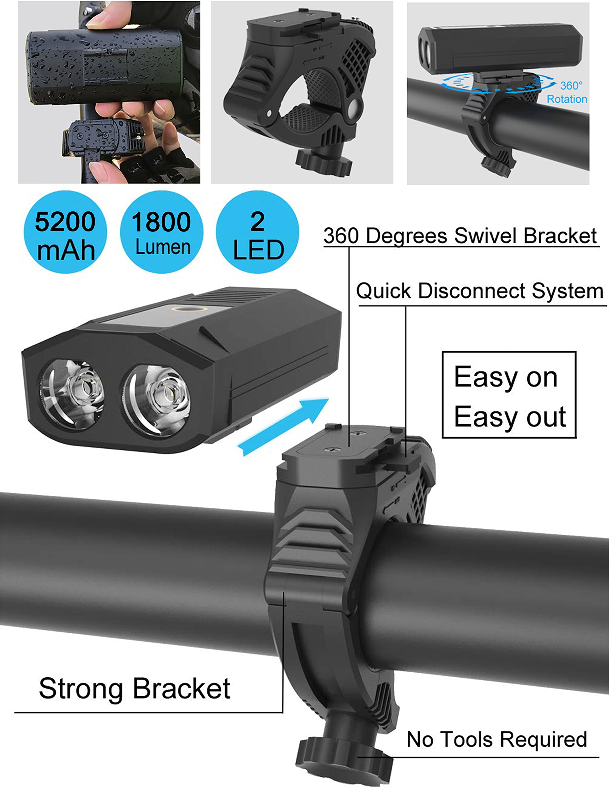USB Rechargeable Bike Lights - Waterproof LED Bicycle Headlight & Taillight Set with Quick Release, Easy Installation for Night Cycling Safety | Perfect for Commuting, Mountain Biking & Road Cycling