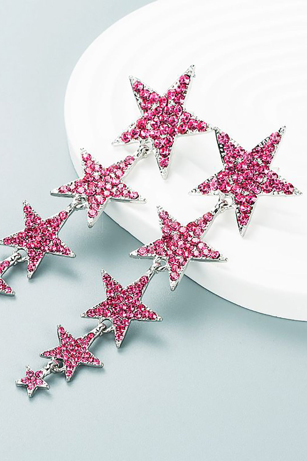 Fuchsia Five-Pointed Star Prom Earrings for Women - Elegant Dangle Earrings for Parties, Weddings & Special Occasions
