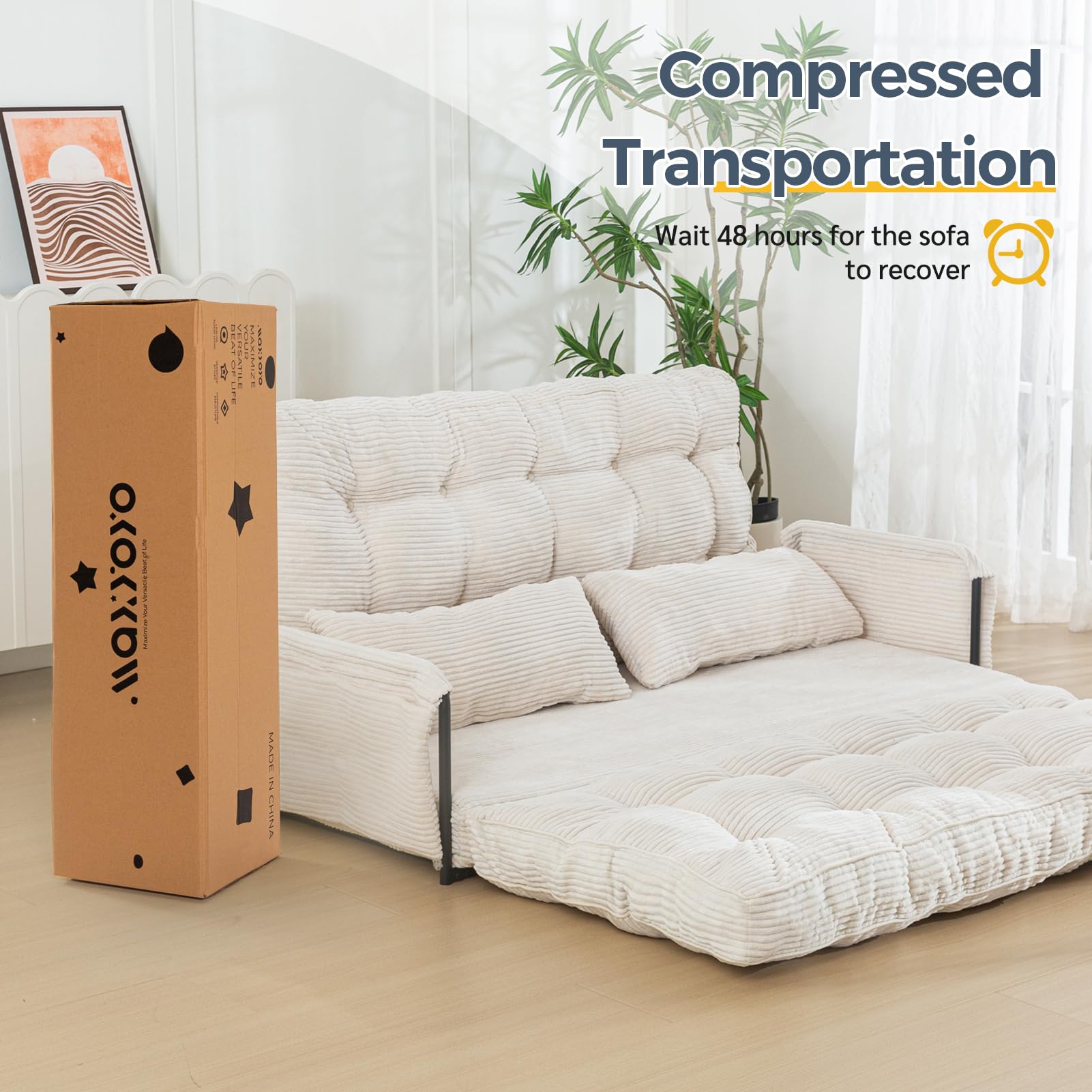 MAXYOYO Adjustable Floor Sofa Bed with 2 Pillows - Multi Functional Bean Bag Sleeper with Armrest for Reading, Gaming & Relaxing - Comfortable Beige Lounger for Living Room, Bedroom & Dorm