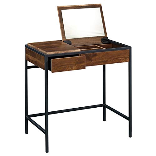 Pemberly Row Engineered Wood and Metal Accent Vanity Table in Grand Walnut - Modern Dressing Table with Mirror for Bedroom & Bathroom Makeup Station