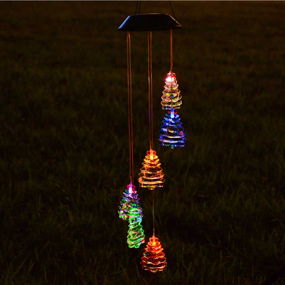 Solar LED Christmas Tree Wind Chime Outdoor Decor - Waterproof Hanging Garden Lights for Patio, Yard & Holiday Decoration