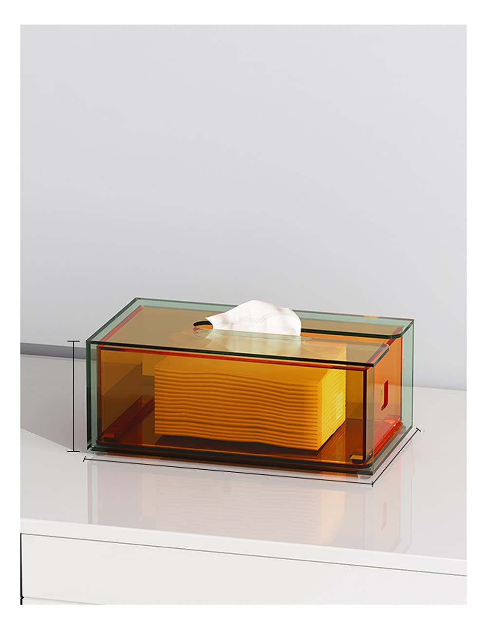 BOLE Simplicity Square Clear Acrylic Tissue Box Holder - Modern Minimalist Luxury Tissue Dispenser for Bedroom, Kitchen & Bathroom Storage - Durable & Stylish (Orange)