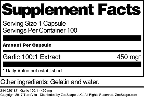 Garlic Extract 100:1 - 450mg per Capsule (100 Capsules, 2 Pack) | Immune Support & Heart Health Supplement | for Daily Wellness & Cooking