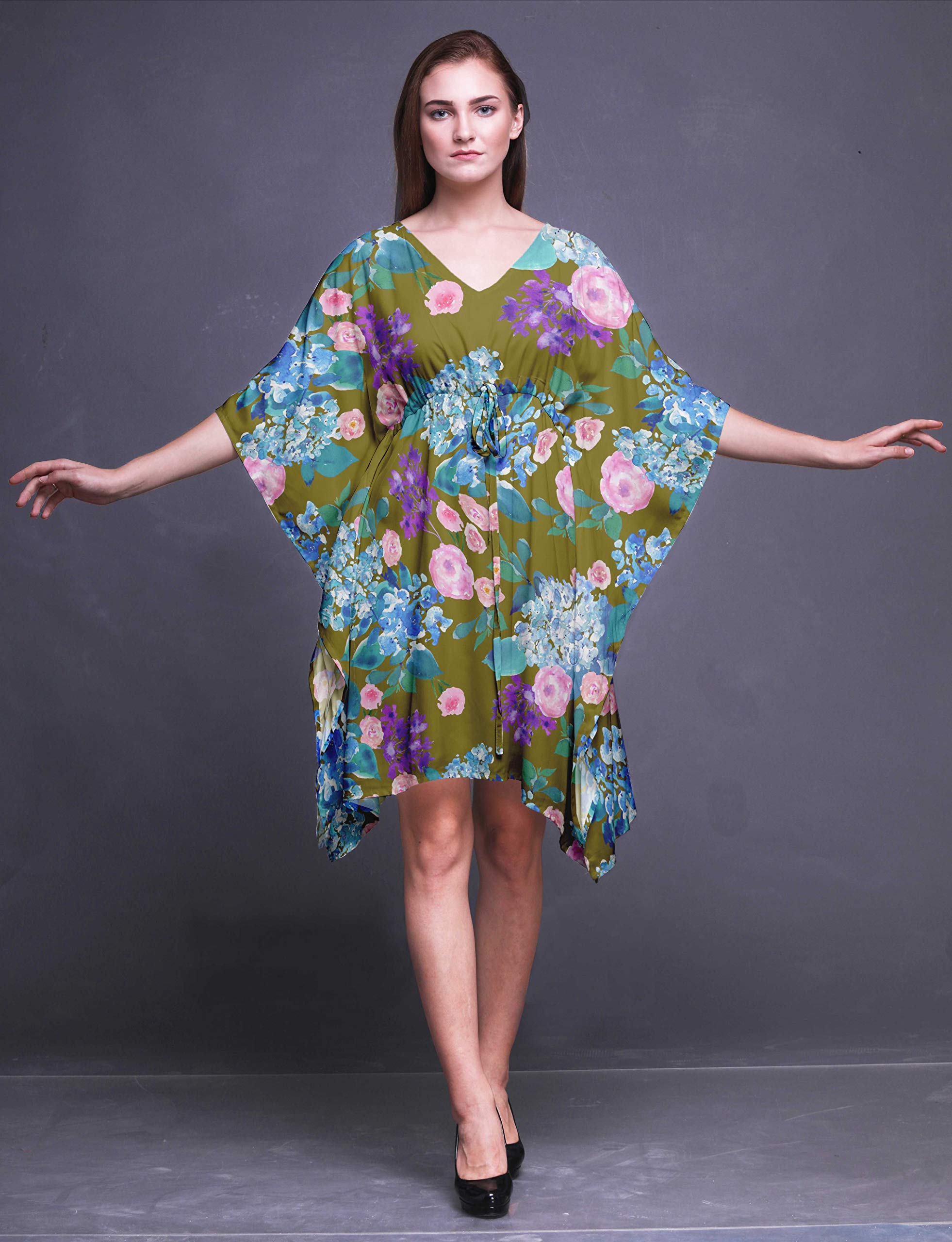 Bimba Women's Short Caftan Midi Dress - Beach Cover Up, Swimwear Wrap, Boho Summer Dress for Pool, Vacation & Resort Wear
