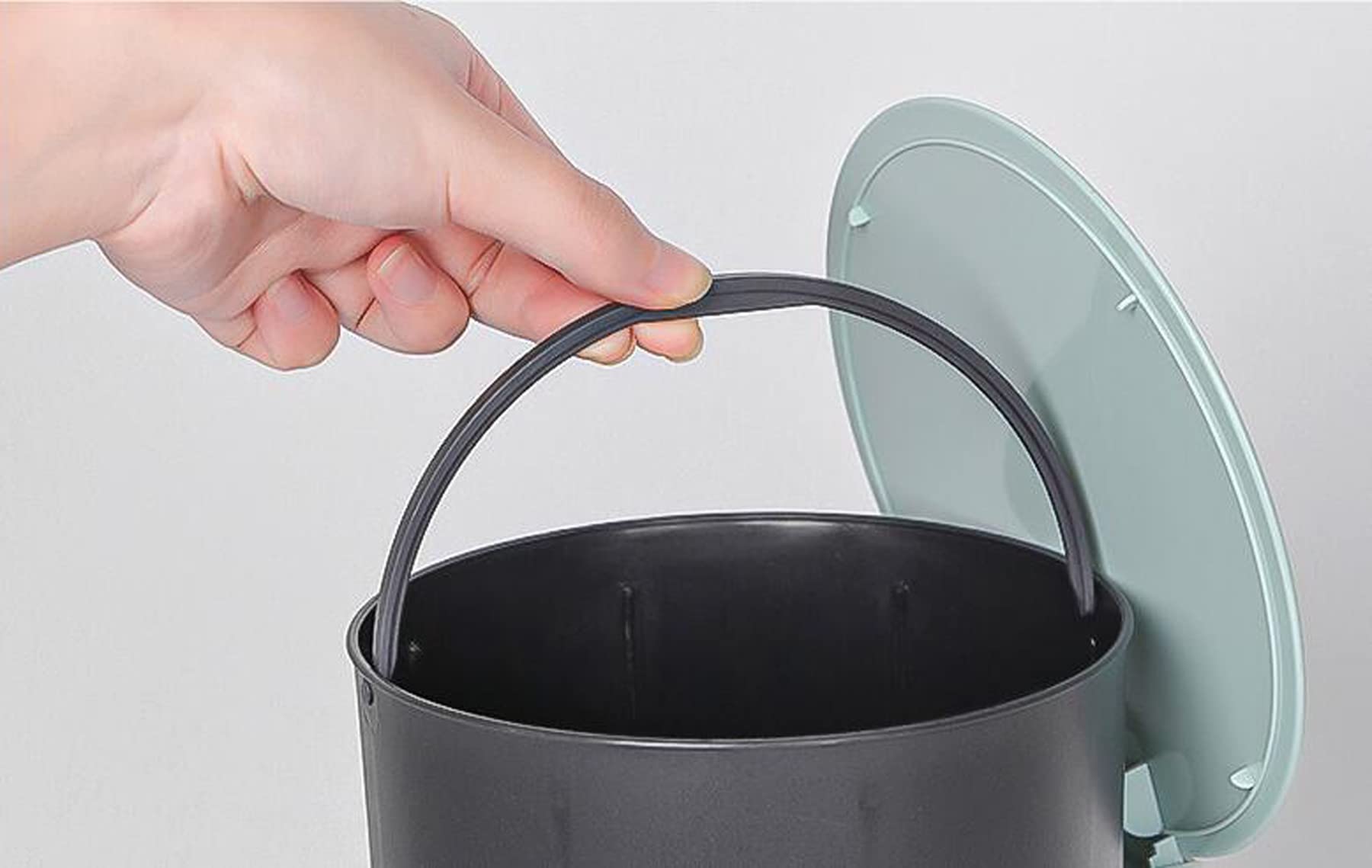 Step Trash Can with Lid - 2 Gallon Round Waterproof Plastic Wastebasket for Narrow Spaces - Easy to Clean Garbage Bin for Kitchen, Bathroom, Bedroom, Living Room, Office & Kids Room - Perfect for Small Spaces & Home Decor