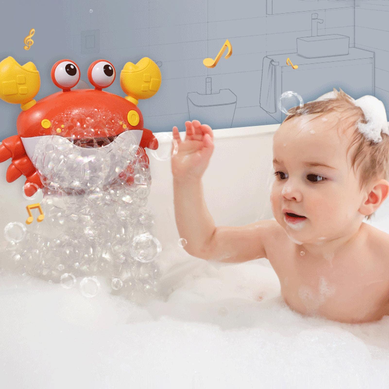 Durable Bubble Bath Crab Toy with Music & Suction Cups - Fun Bathtub Water Play for Kids Ages 3+ | Perfect Bath Time Companion for Toddlers & Preschoolers