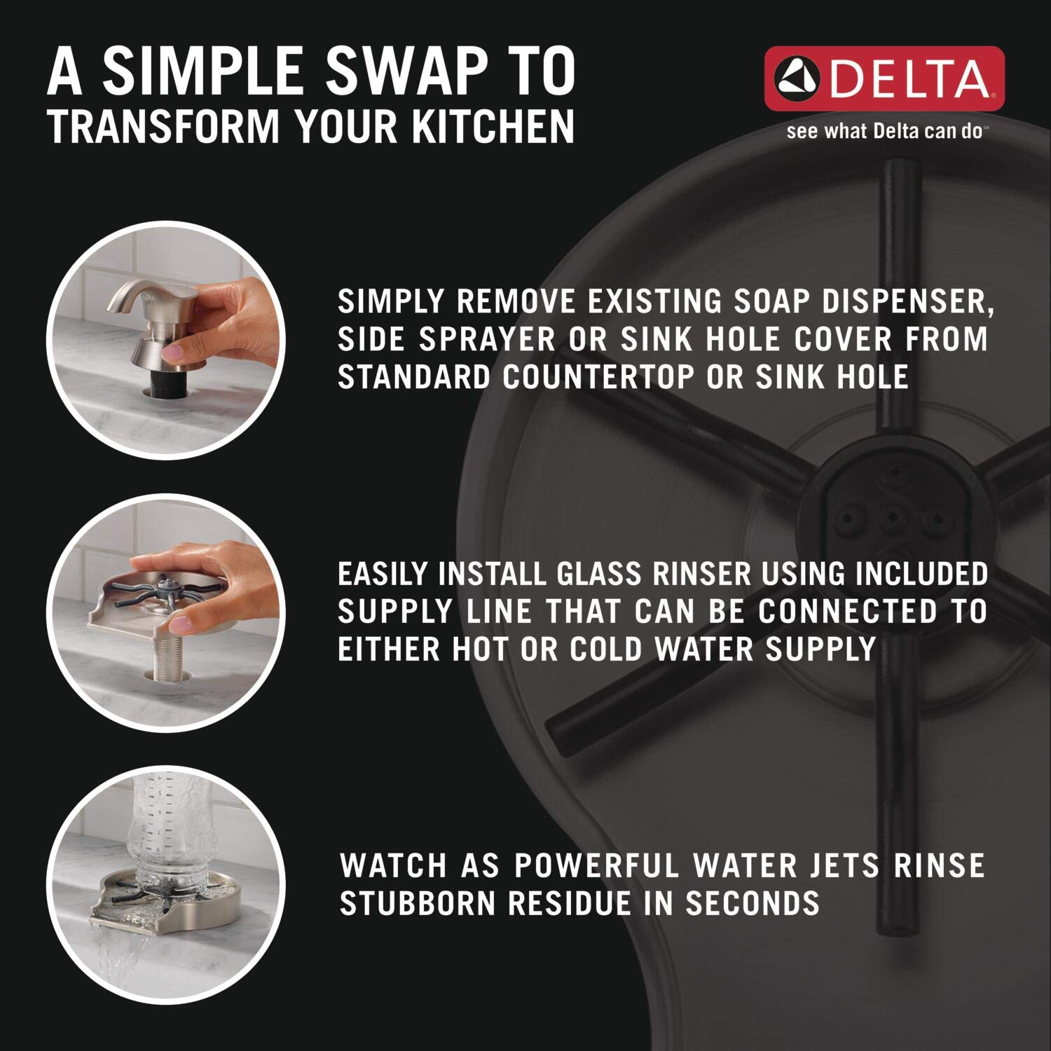 Delta Faucet GR250-PN Polished Nickel Metal Glass Rinser for Kitchen Sinks – Premium Bar Glass Rinser & Kitchen Sink Accessory – Perfect for Washing Wine Glasses, Beer Mugs & Barware in Home Bars & Restaurants