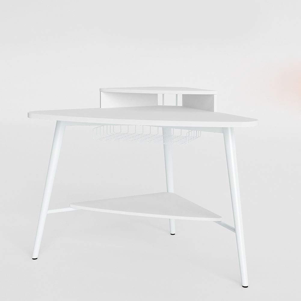 DLMSDG White Corner Computer Desk - Compact Triangle Study Desk with Bookshelf for Small Apartment, Bedroom & Home Office - Perfect Workstation for Laptops, Reading & Writing (Space-Saving Design)