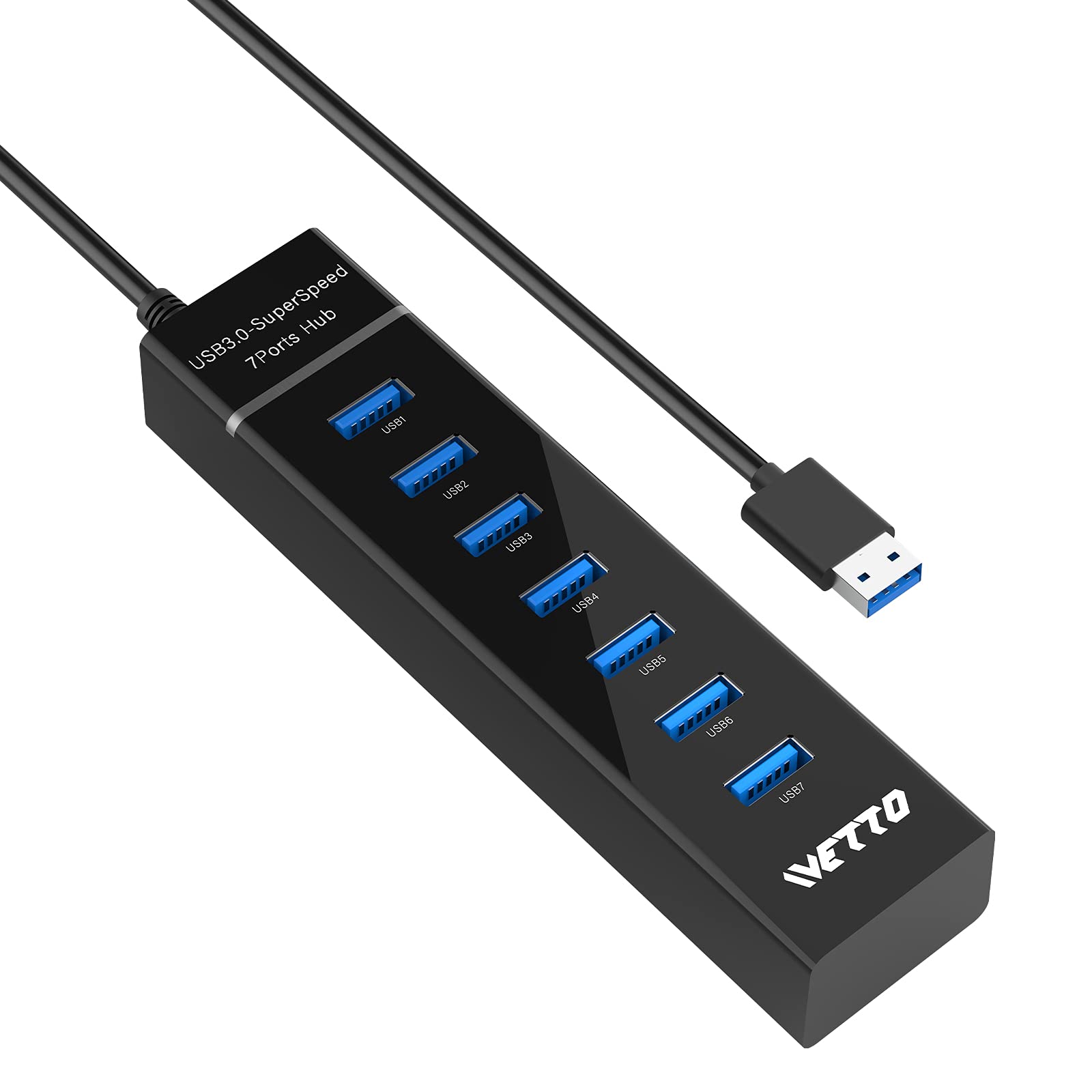 7-Port USB 3.0 Hub with 3.3ft Cable - High Speed Data Transfer USB Splitter for Laptop, PC, MacBook, iMac, Surface Pro - Perfect for Home Office, Gaming & Multi-Device Charging Station