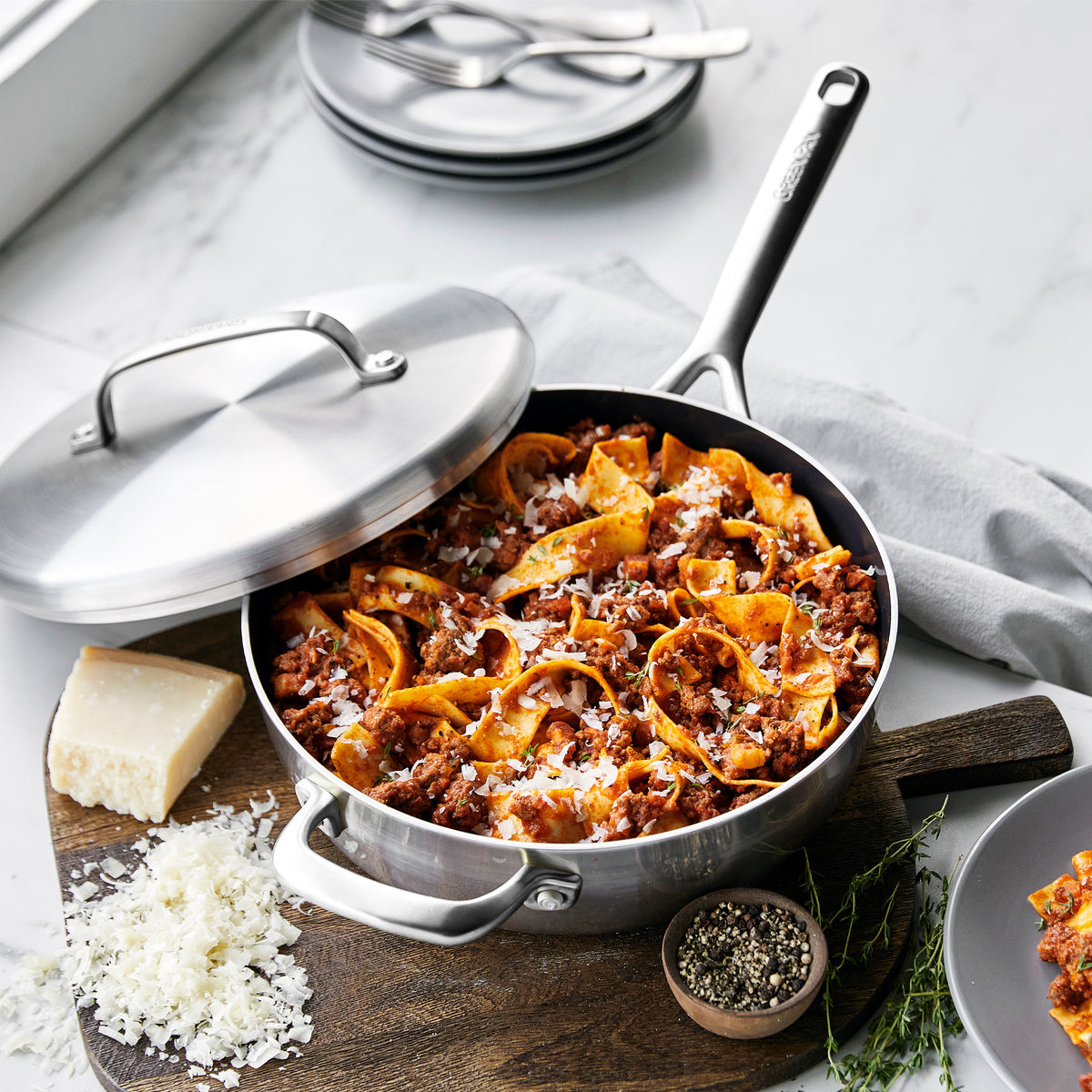 Premium GP5 Stainless Steel 4 Quart Sauté Pan with Glass Lid & Helper Handle - Mirror Finish Handles for Professional Cooking | Perfect for Sautéing, Frying & Simmering Soups