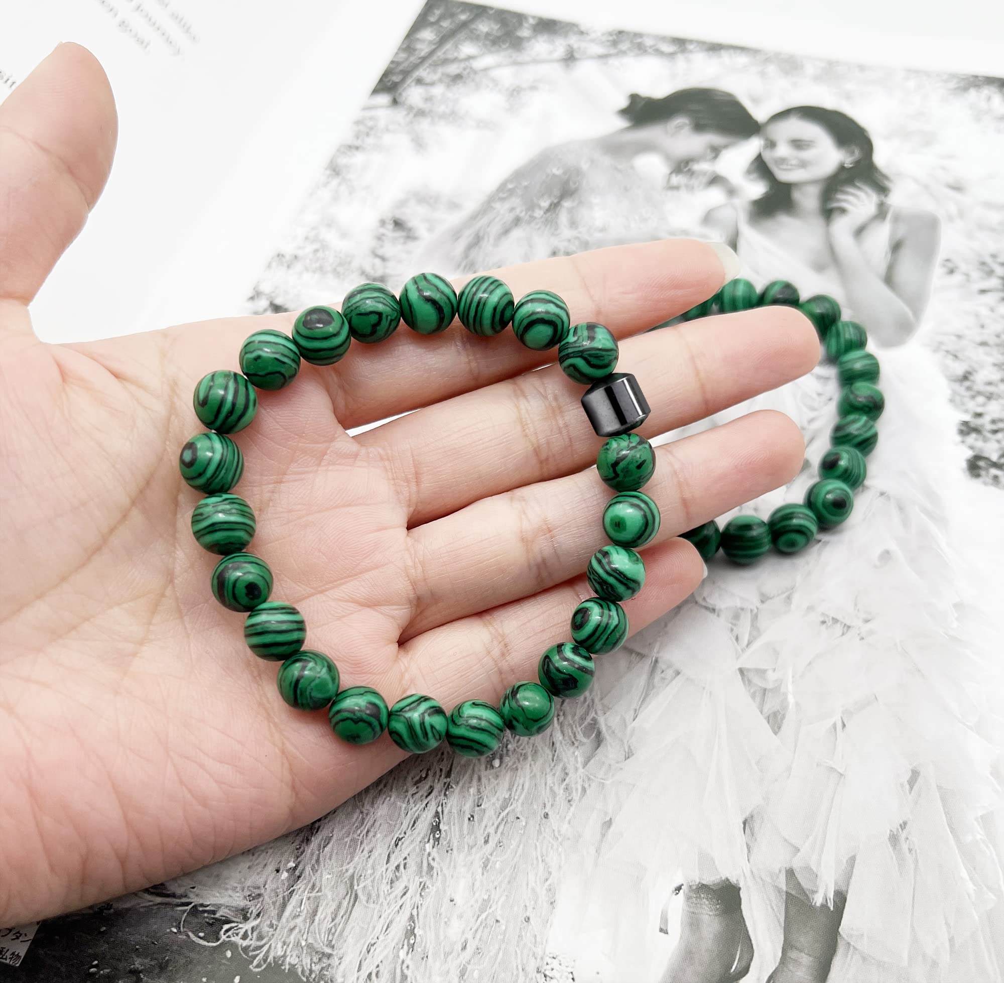 YOOESTORES82 Malachite Bracelet Set - Handmade Gemstone Beaded Stretch Bracelets for Women & Men, Yoga & Meditation Stone Crystal Beads Bracelet | Perfect for Spiritual Healing, Energy Balancing & Fashion Accessories