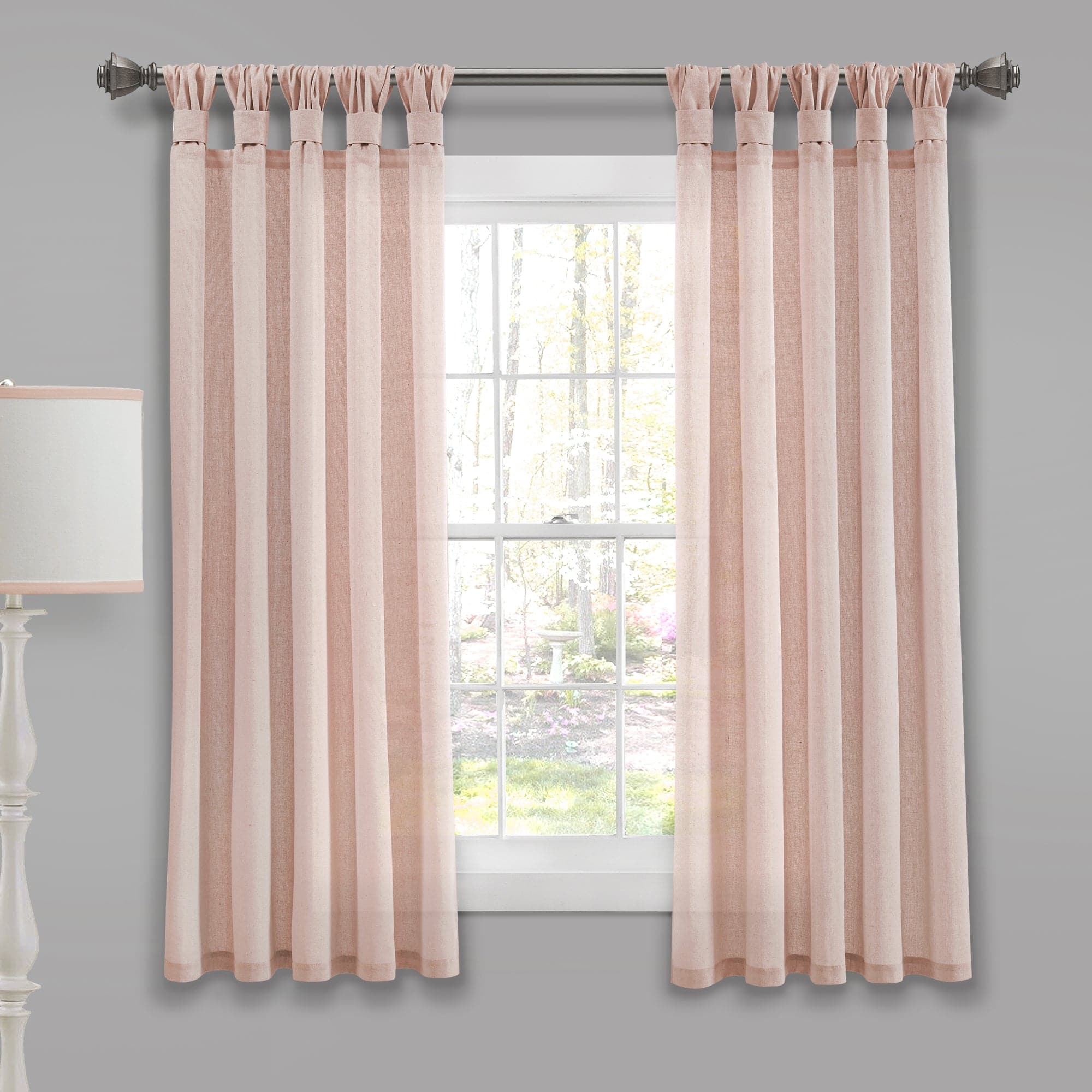 Burlap Knotted Tab Top Window Curtain Panel Set - Natural Linen Textured Room Darkening Drapes for Living Room, Bedroom & Farmhouse Decor