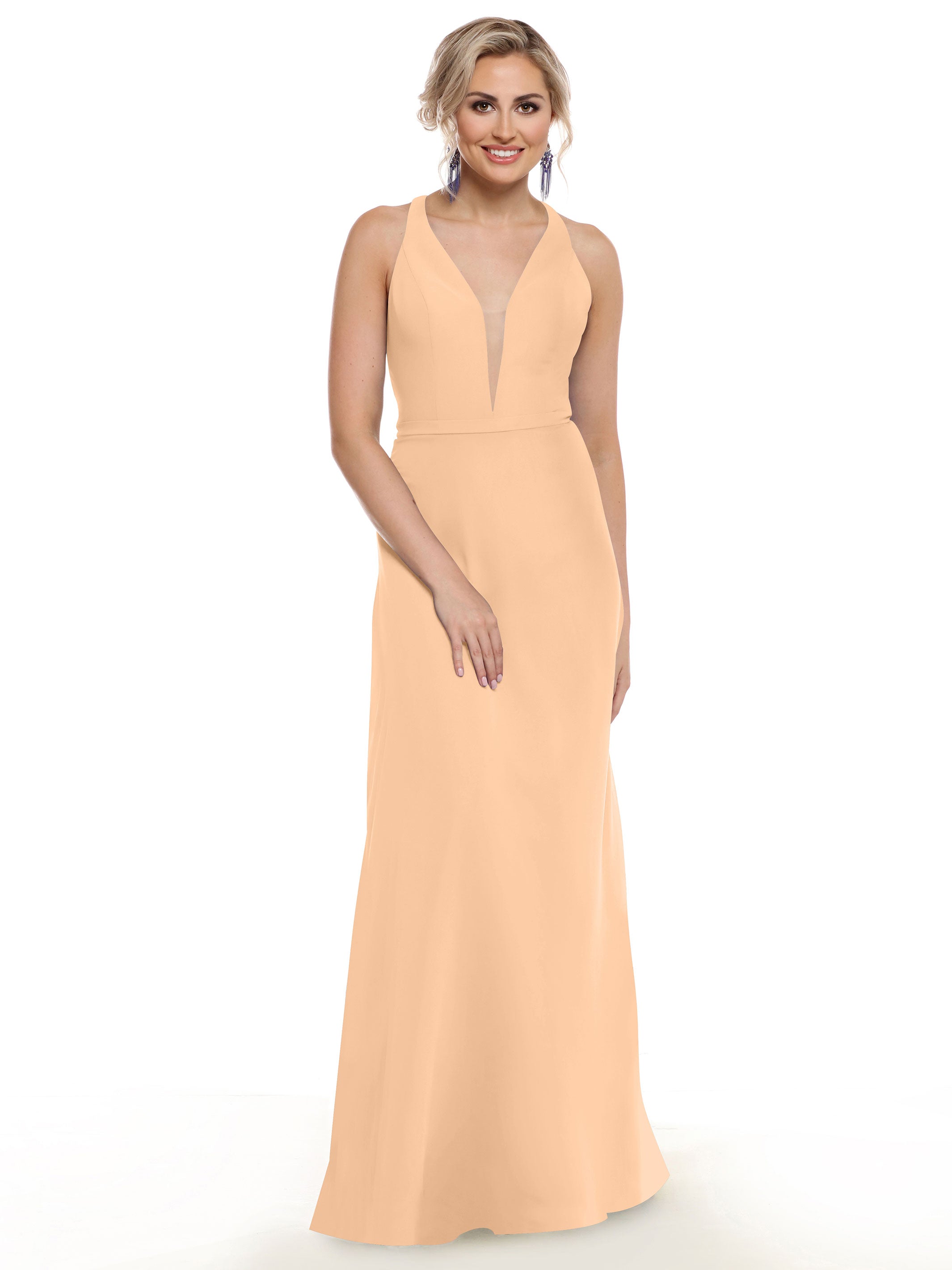 Elegant 80150 Chiffon A-Line Bridesmaid Dress with Plunging V-Neck & Intricate Back Detail - Perfect for Weddings, Formal Events & Special Occasions