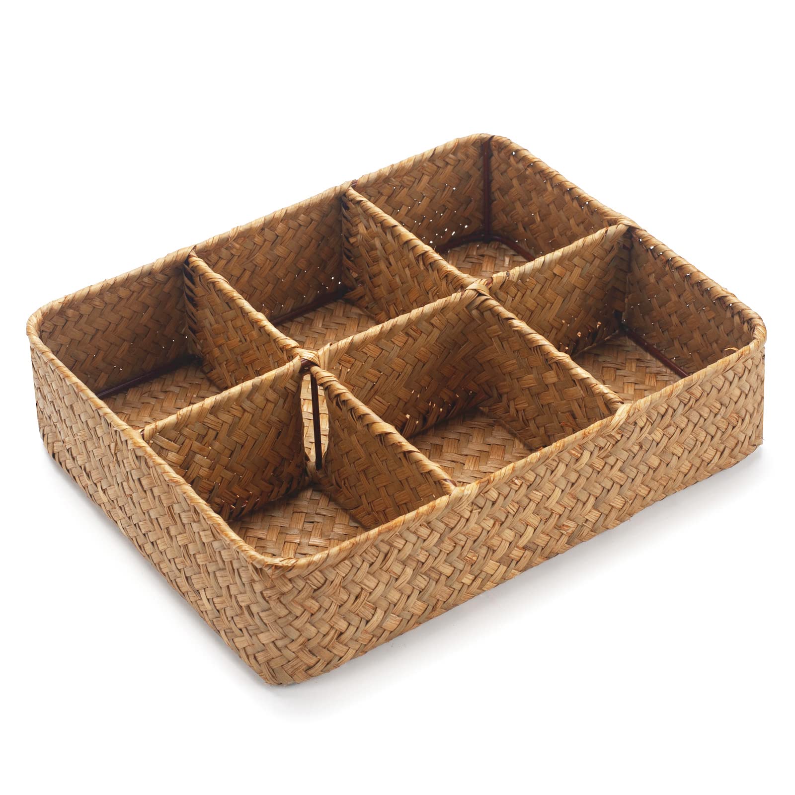 Seagrass Wicker Rattan Divided Basket Organizer - Tea Bag & Sugar Packet Holder, Coffee Station Condiment Storage for Drawer, Shelf or Countertop - Perfect for Kitchen, Pantry & Dining Room Organization
