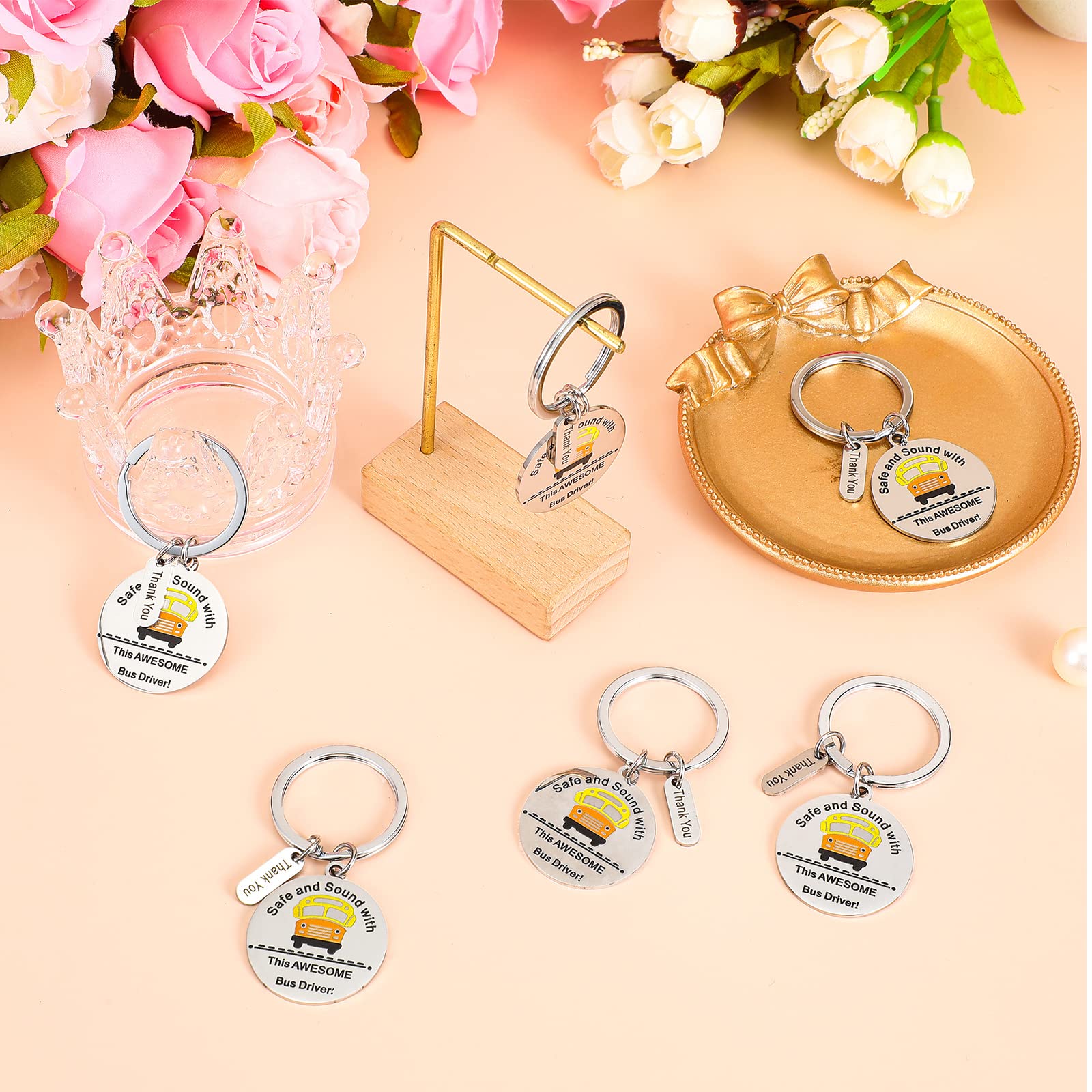24 Pcs School Bus Driver Appreciation Gifts - Bulk Stainless Steel Thank You Keychains for Men & Women - Perfect for New Drivers, Retirement, Birthdays & Farewells | Ideal for Teacher Appreciation Week, End of Year Gifts & Employee Recognition