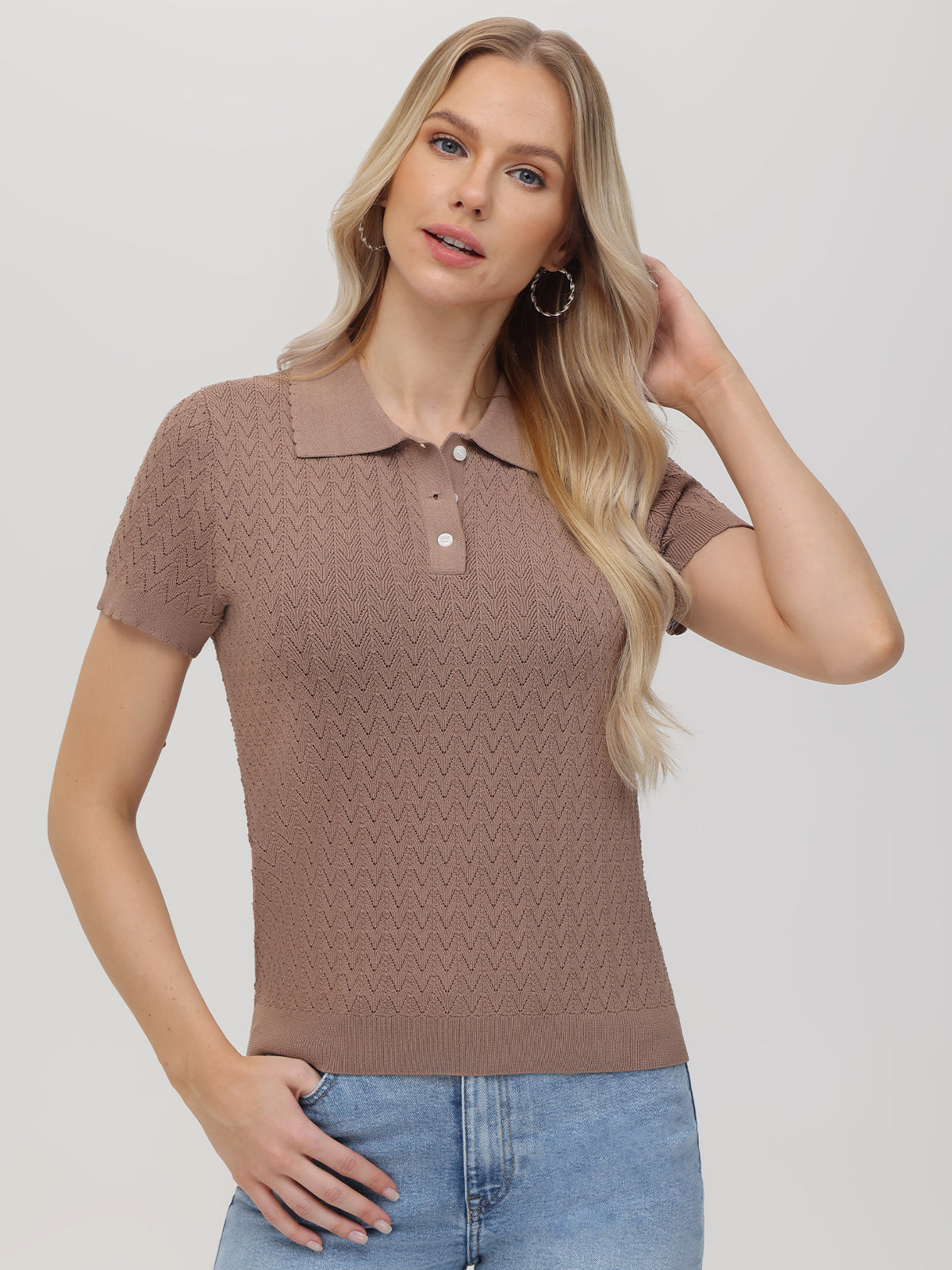 Jolene Women's Pointelle Polo Sweater - Soft Knit Pullover for Casual & Office Wear | Perfect for Layering in Fall & Winter