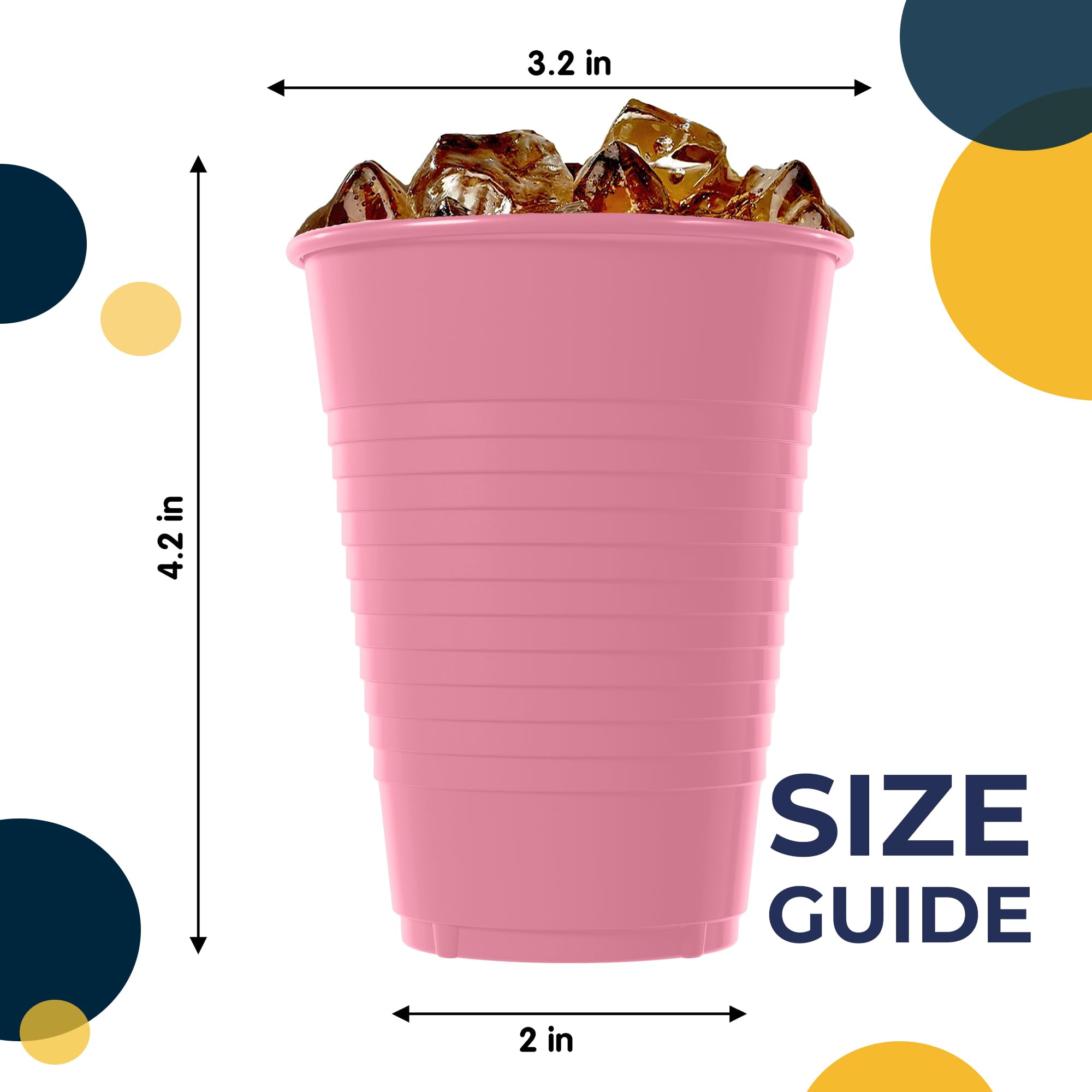 50 Pack 12 oz Elegant Pink Party Cups - Disposable Plastic Cups for Birthday, Wedding, Baby Shower & Holiday Celebrations - Perfect for Drinks, Cocktails & Beverages