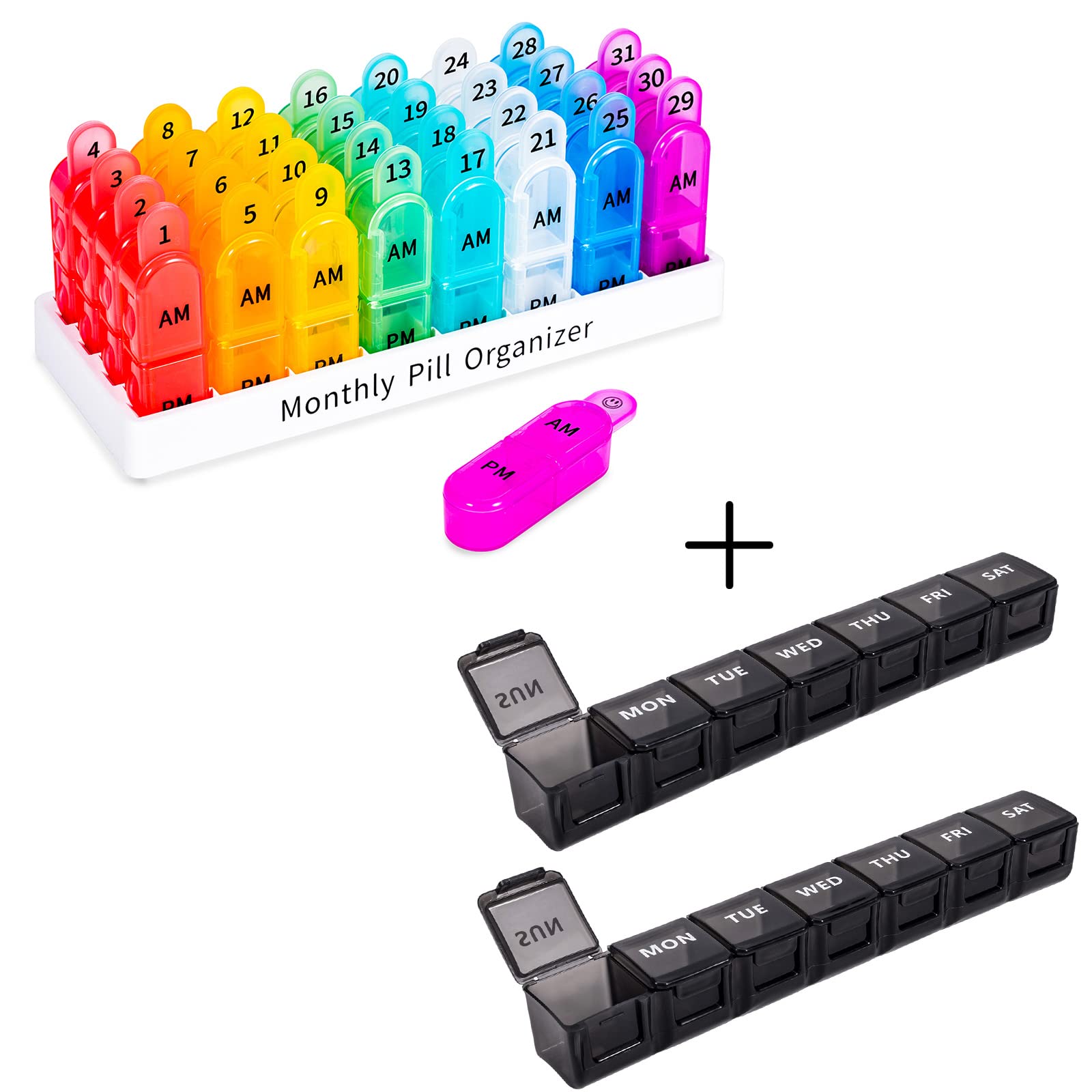 Monthly & Weekly Pill Organizer Set - 2 Pack Daily Medication Box for 1 Time a Day - Perfect for Travel, Home Use & Elderly Care