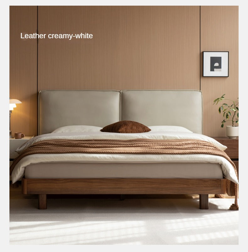 Solid Black Walnut Wood Leather Upholstered Suspended Bed with LED Lighting - Perfect for Modern Bedroom, Guest Room, and Luxury Home Decor
