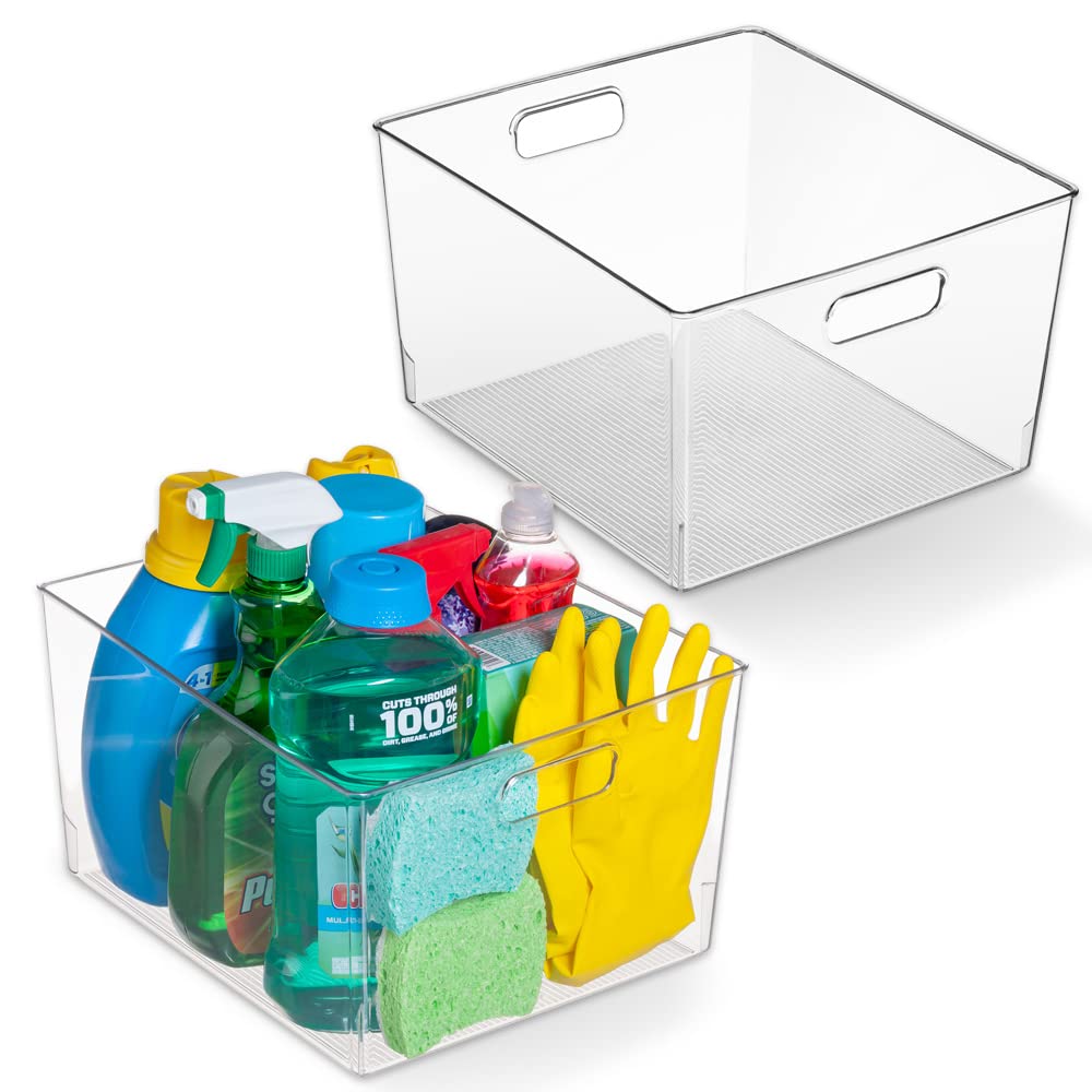ClearSpace XL Clear Plastic Storage Bins - 2 Pack for Kitchen Cabinet & Refrigerator Organization | Stackable Food Containers for Pantry, Fridge & Home Storage