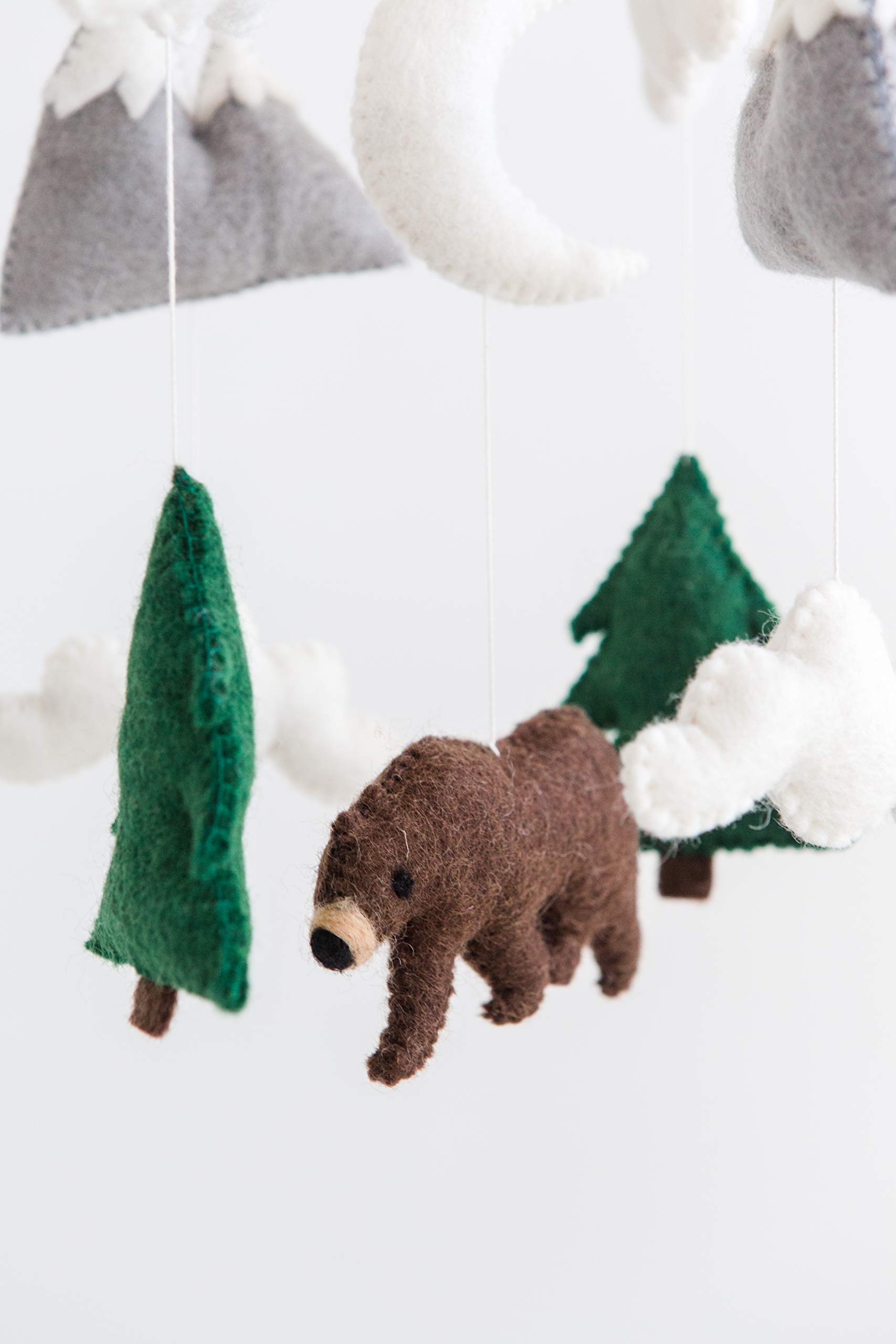 Bear and Mountain Baby Felt Mobile - Woodland Bear Nursery Decor, Wilderness Theme Neutral Nursery Mobile, Handmade Forest Animal Crib Mobile for Boys & Girls - Perfect for Baby Showers, Nursery Decorations and Newborn Gifts