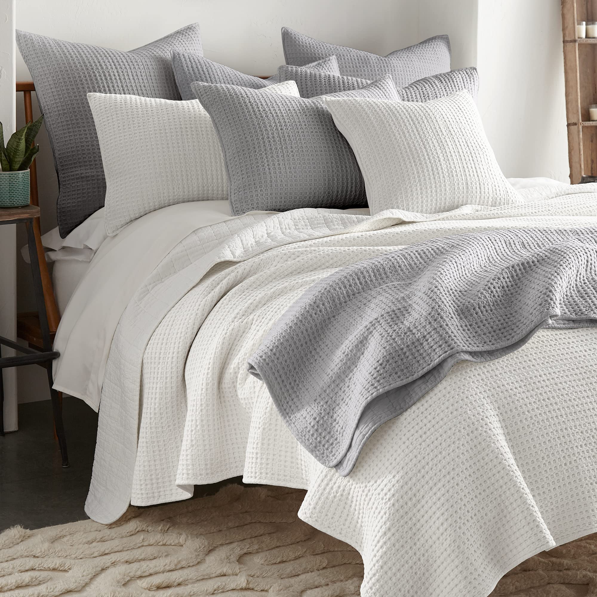 Levtex Home Mills Waffle King/Cal King Quilt Set - Cream Cotton Waffle Bedding - 106