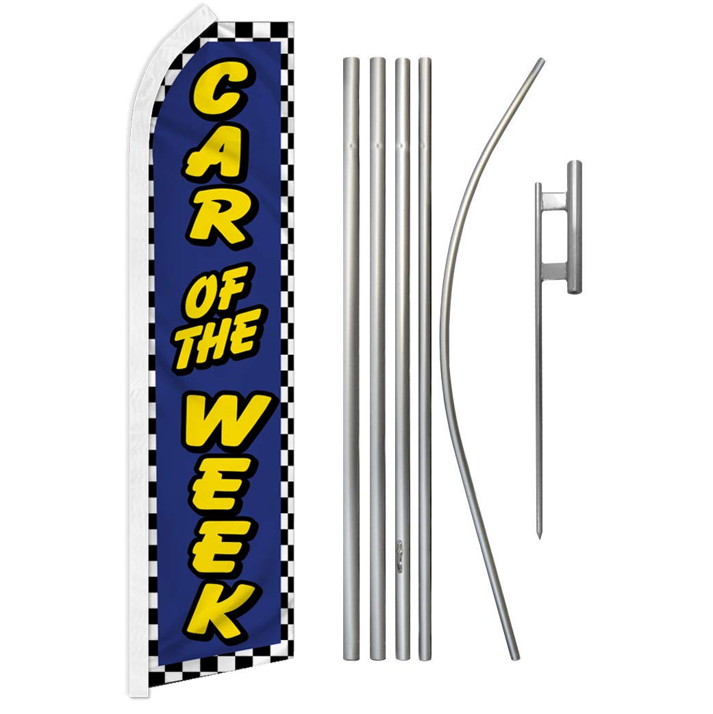 BLUE Swooper Advertising Flag & Pole Kit for Car Dealerships - High Visibility Car Lot Signage for Used Car Sales & Promotions | Perfect for Outdoor Auto Sales Events & Vehicle Marketing
