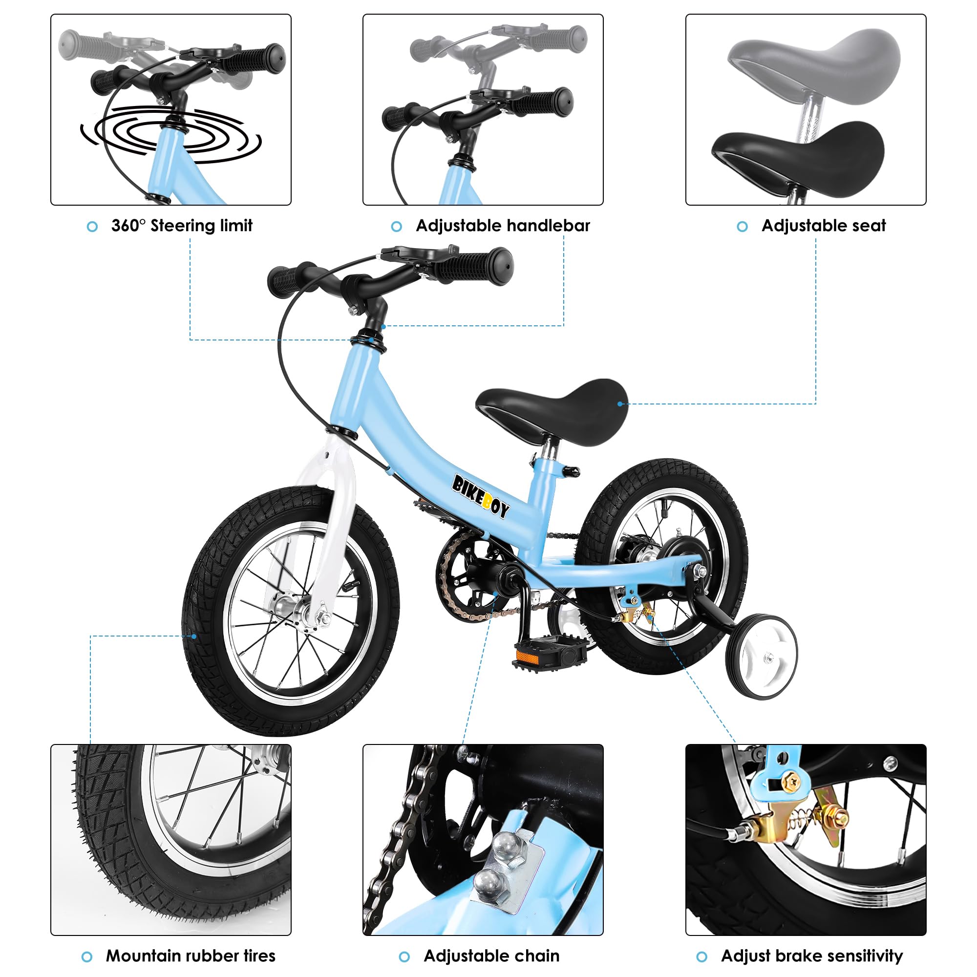 2 in 1 Balance Bike for Kids Ages 2-7 | Convertible Toddler Bike with Training Wheels & Pedals (12/14/16 Inch) - Perfect for Learning to Ride, Backyard Play & Outdoor Adventures
