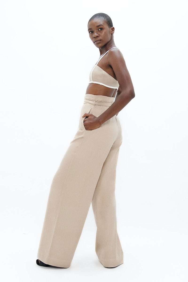 Florence Organic Cotton Wide Leg Pants for Women - Comfortable High Waisted Linen Pants | Sand Beige | Perfect for Yoga, Travel & Casual Wear