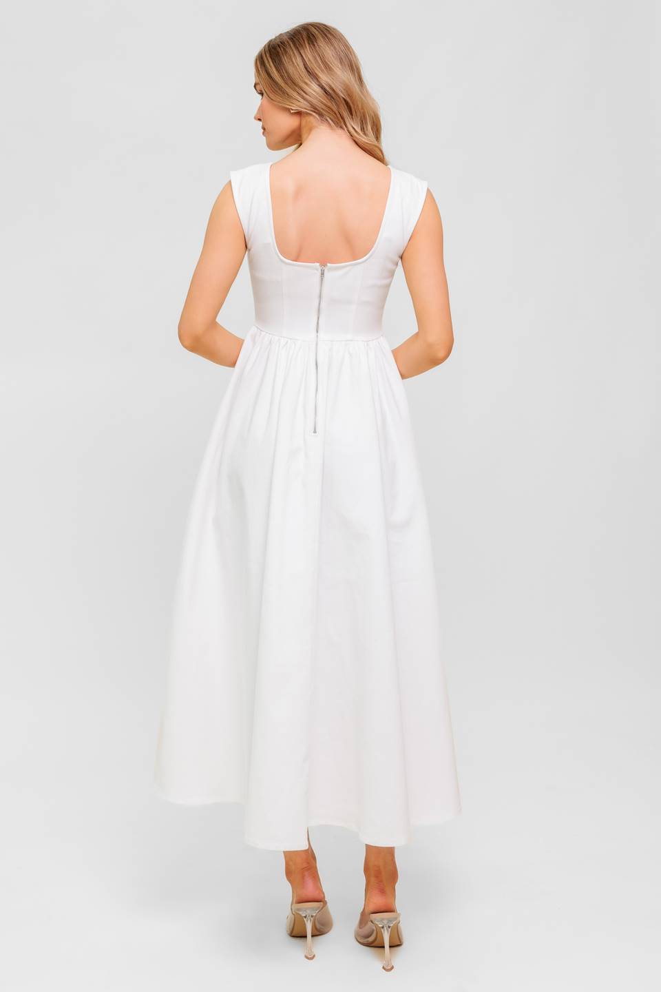 LISETTE Women's White Denim Midi Dress - Casual Summer Boho Style for Beach, Brunch & Date Nights